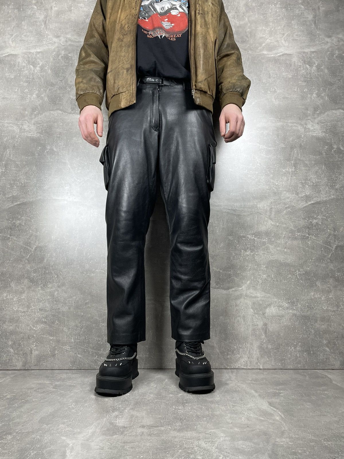 Genuine Leather × Vintage Awesome Vintage Avant Garde Y2K Leather Black Biker Pants Size US 32 / EU 48 - 8 Thumbnail