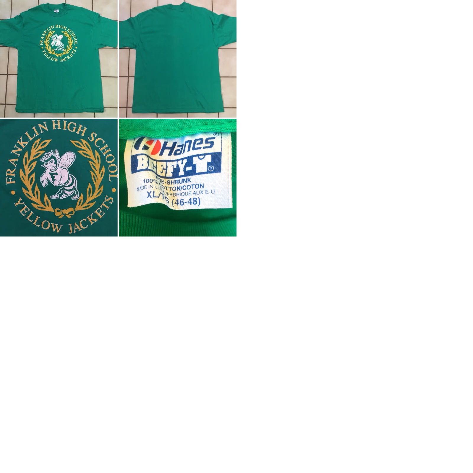 Hanes VINTAGE Franklin High School Yellow Jackets T-Shirt Green XL Hanes BEEFY-T 80s 90s Mens Shirt Graphic Tee Chicago? Size US XL / EU 56 / 4 - 9 Thumbnail