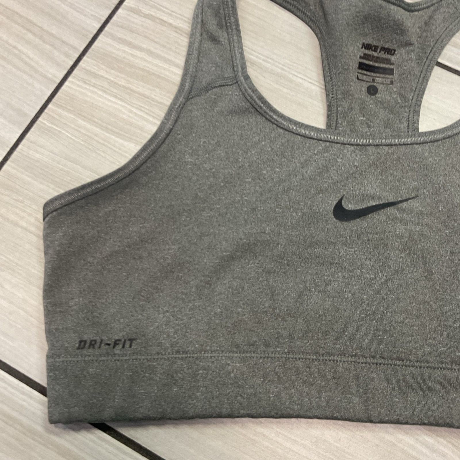 Nike Nike Pro Gray Dri-FIT Racerback Sports Bra Size L / US 10 / IT 46 - 4 Thumbnail