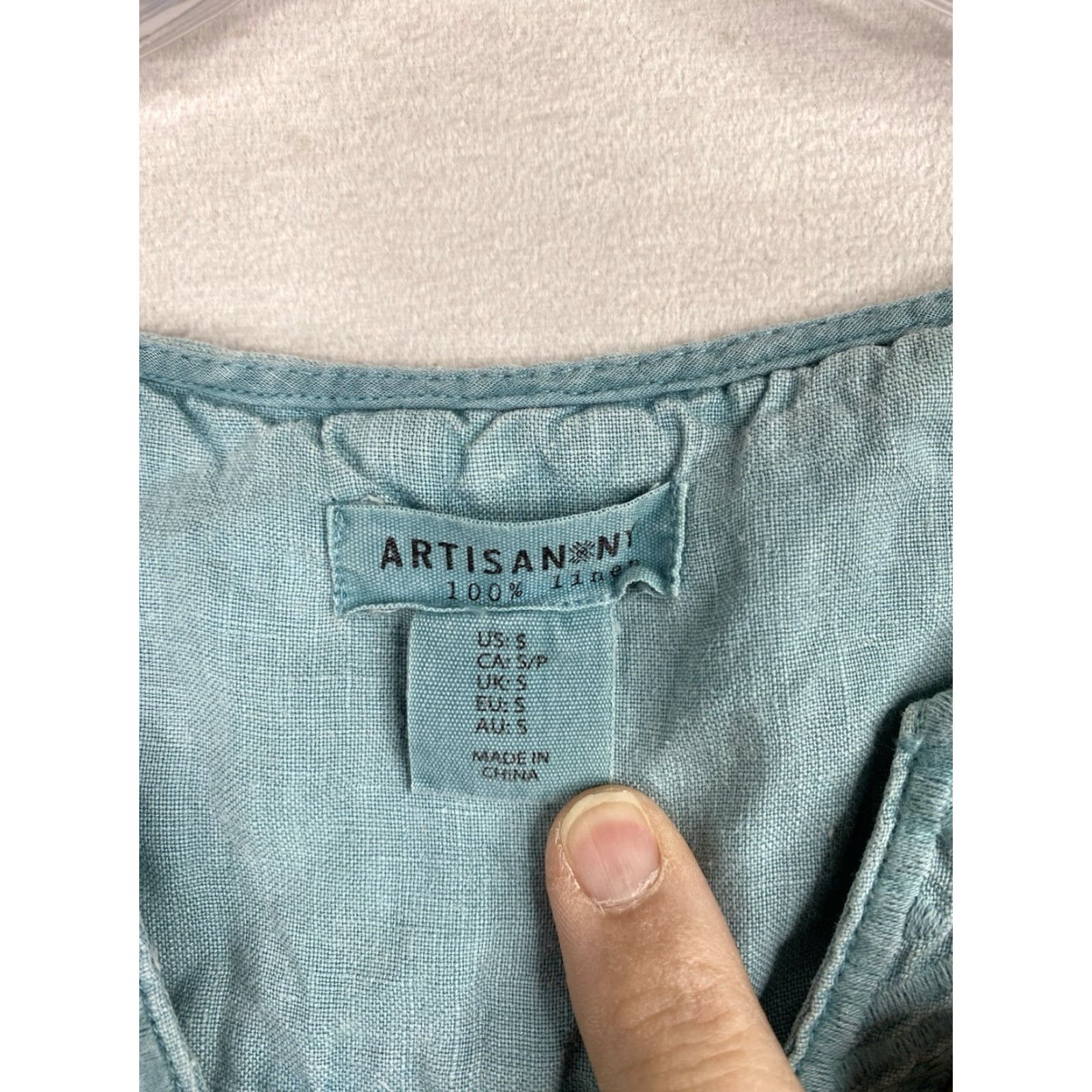 Vintage VINTAGE Artisan NY Dress S Blue Midi Slip 100% Linen Sleeveless Embroidered Pockets Boho Size S / US 4 / IT 40 - 3 Thumbnail