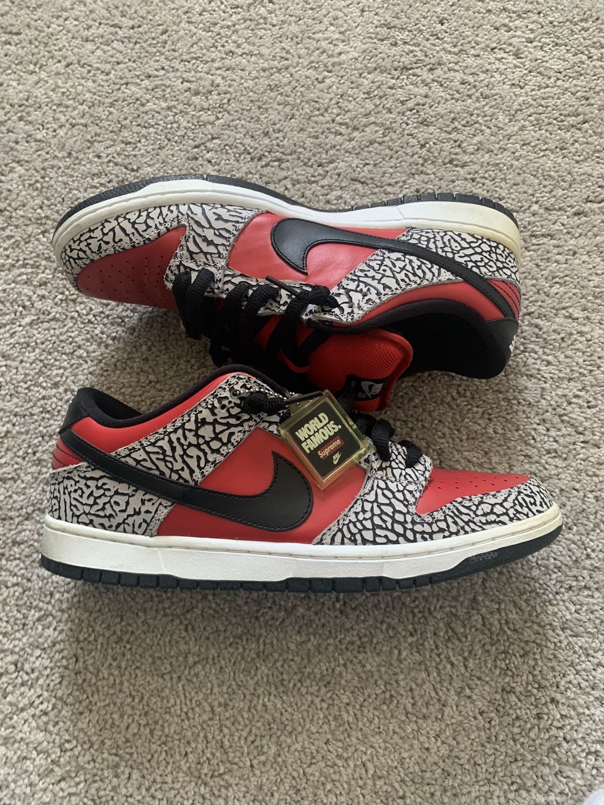 Nike Supreme X Dunk Low Premium Sb Red Cement | Grailed