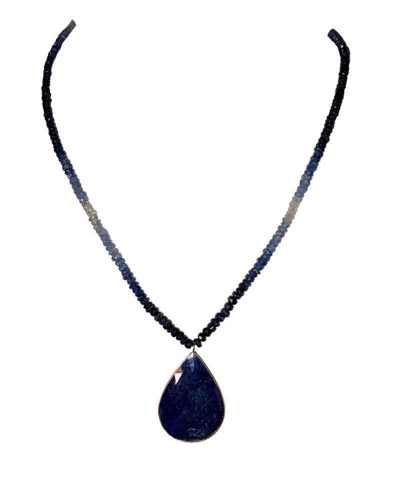 Designer Blue Sapphire Tear Shaped Drop Faceted Bead Necklace Size ONE SIZE - 1 Thumbnail