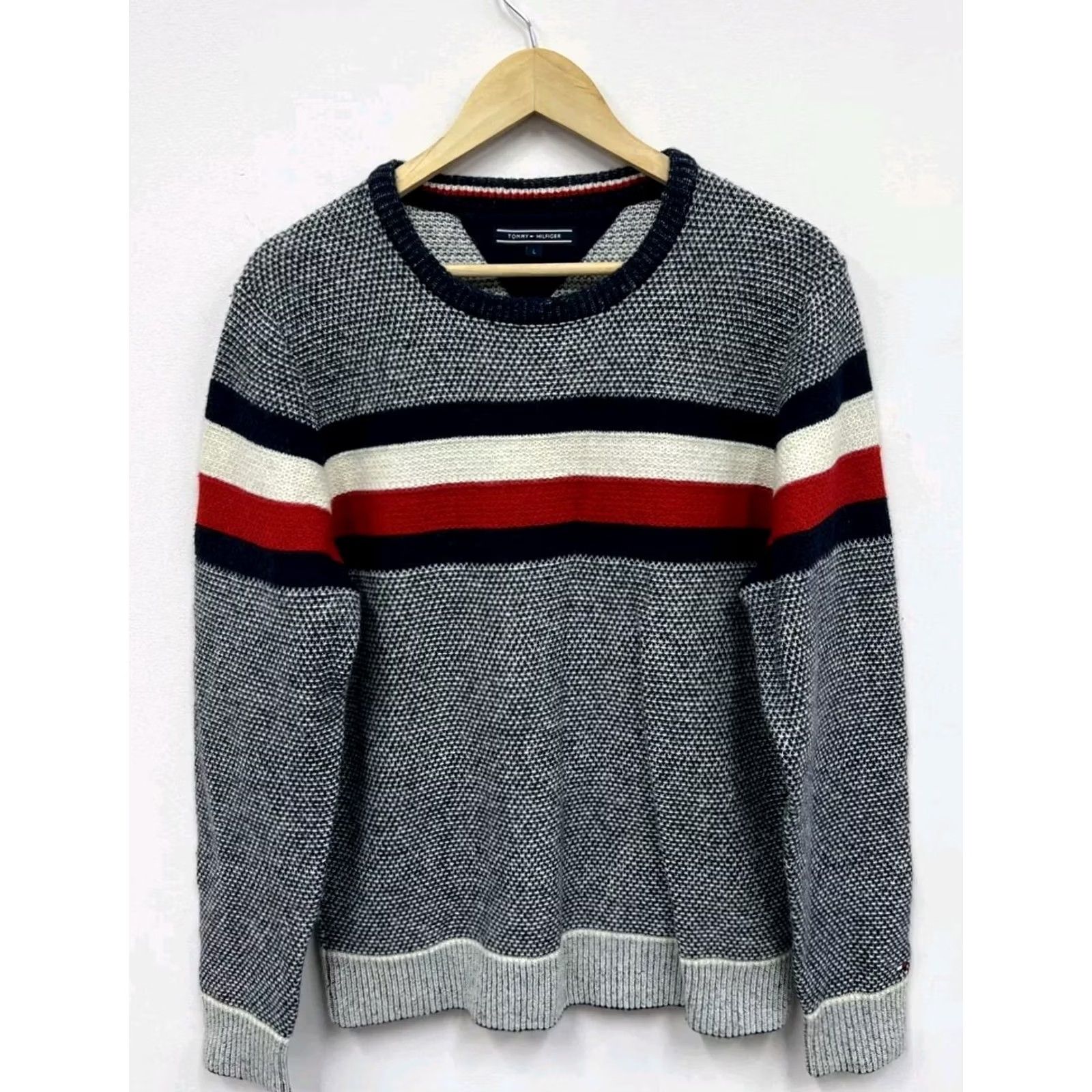 Tommy Hilfiger Tommy Hilfiger Wool Sweater Striped Logo Pullover Men L Multicolor Wool Blend Knit Crew Neck Pullover Mens Size US L / EU 52-54 / 3 - 2 Thumbnail