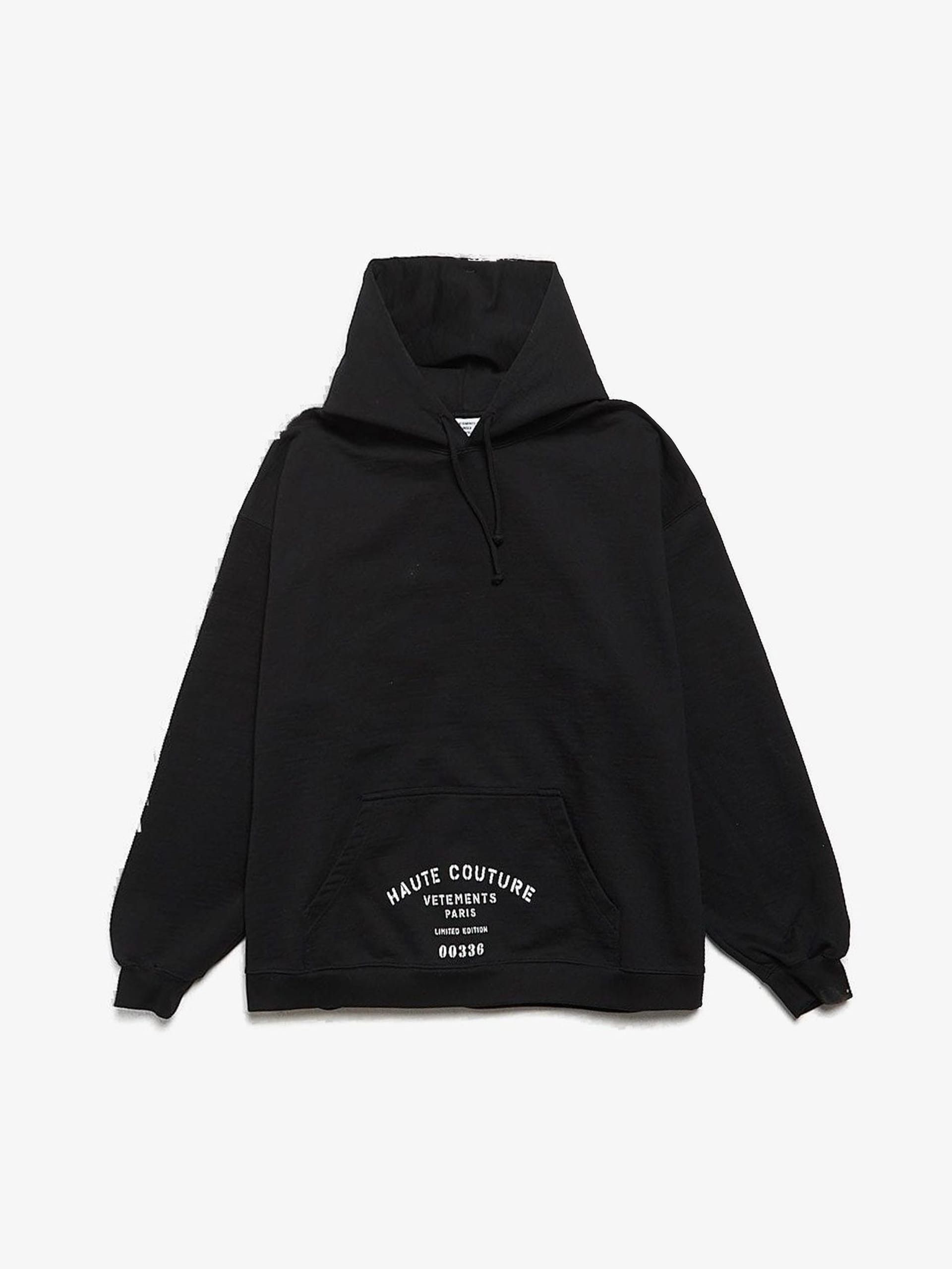 image of Vetements Black Haute Couture Printed Oversized Cotton Blend Hoodie, Men's (Size Medium)