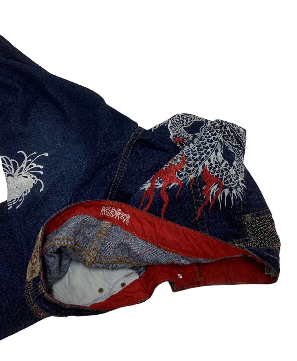 Japanese Brand KARAKURI TAMASHI JAPAN DRAGON EMBROIDERY LOGO DENIM PANTS Size US 40 / EU 56 - 4 Thumbnail
