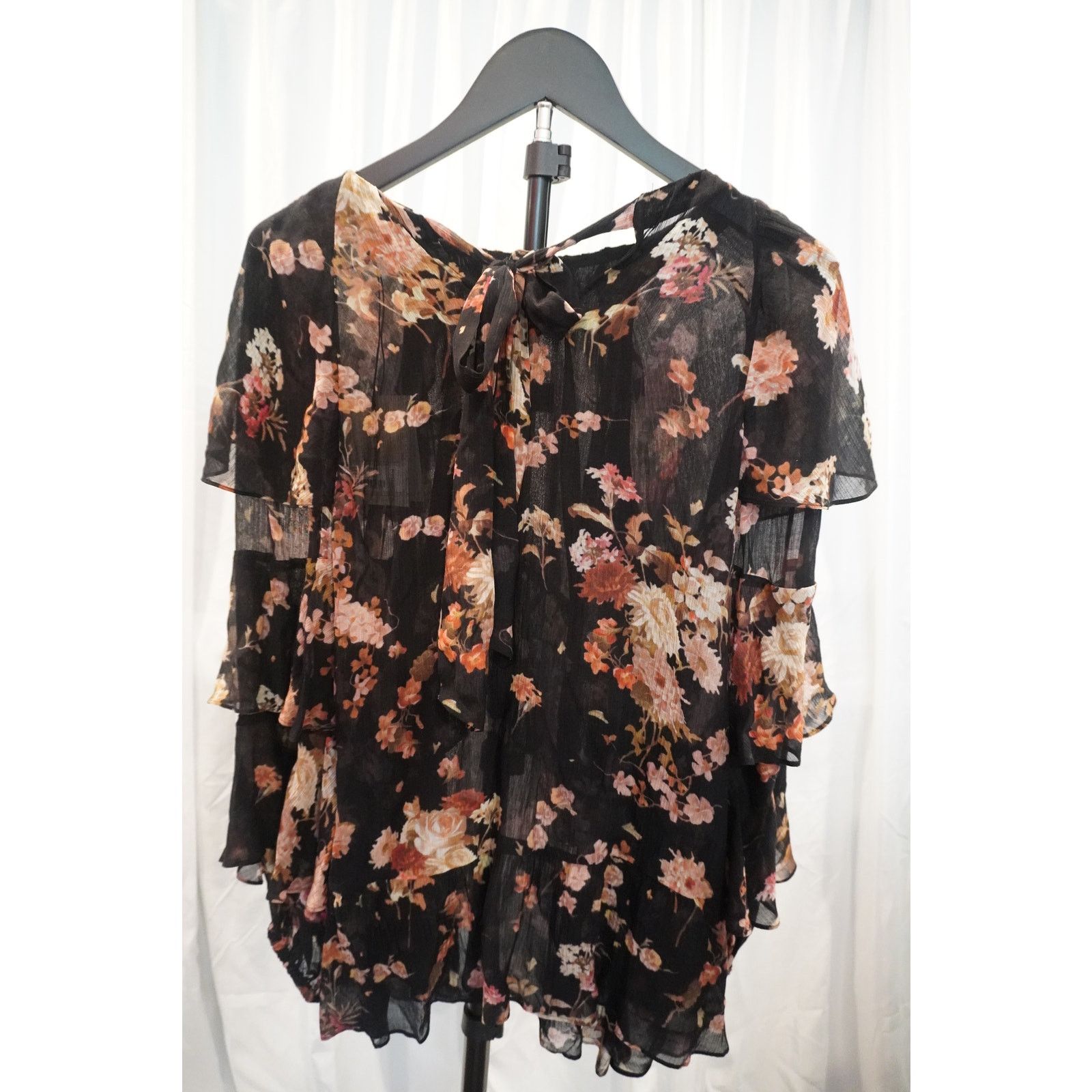 Allsaints AllSaints Lissie Floral Ruffle Sheer Blouse Womens US 0 Size XS / US 0-2 / IT 36-38 - 3 Thumbnail