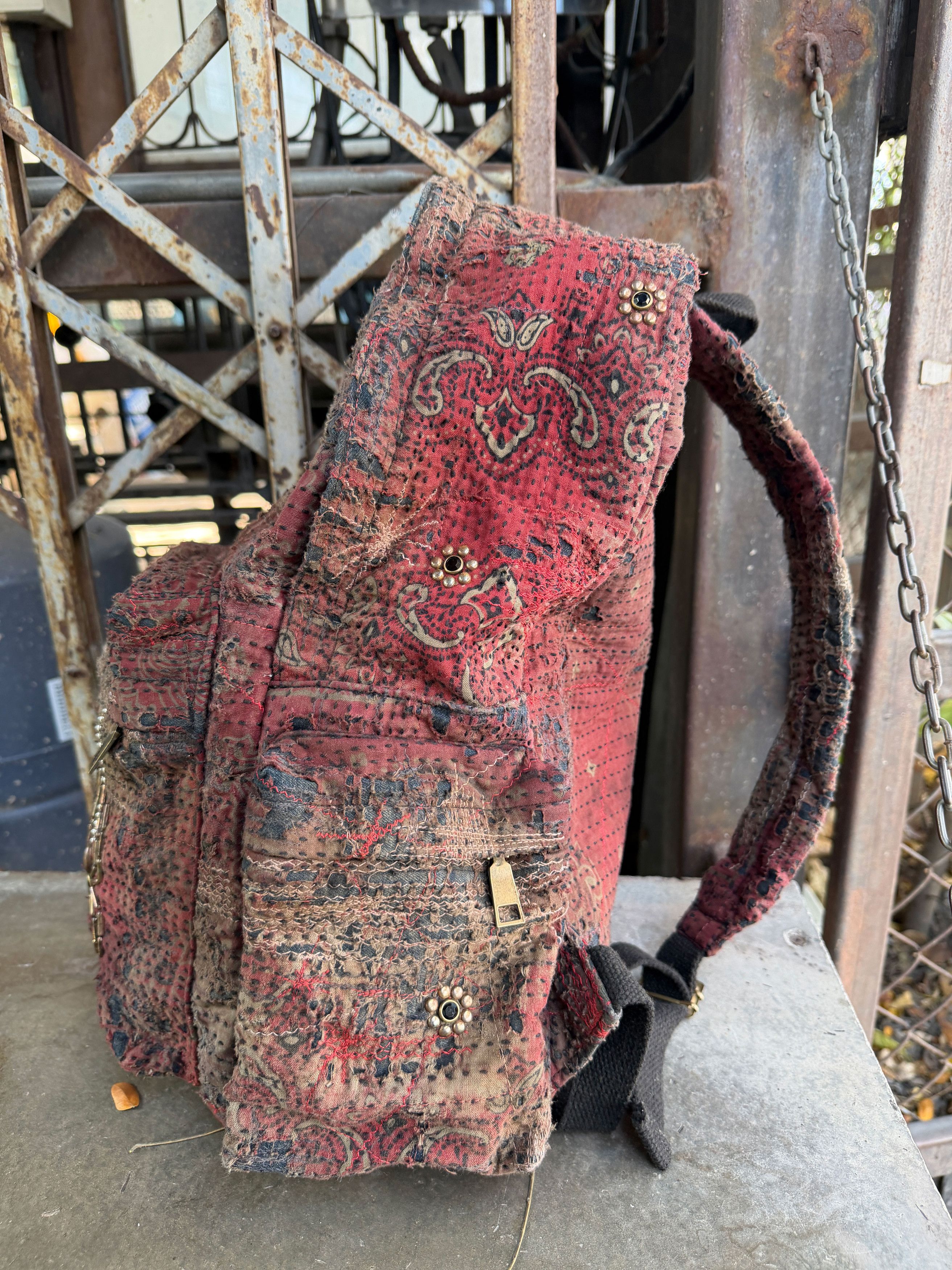 Japanese Brand SOLD * BORO SASHIKO Studded Spider Web Backpack 🕷️🕸️ Size ONE SIZE - 16 Thumbnail