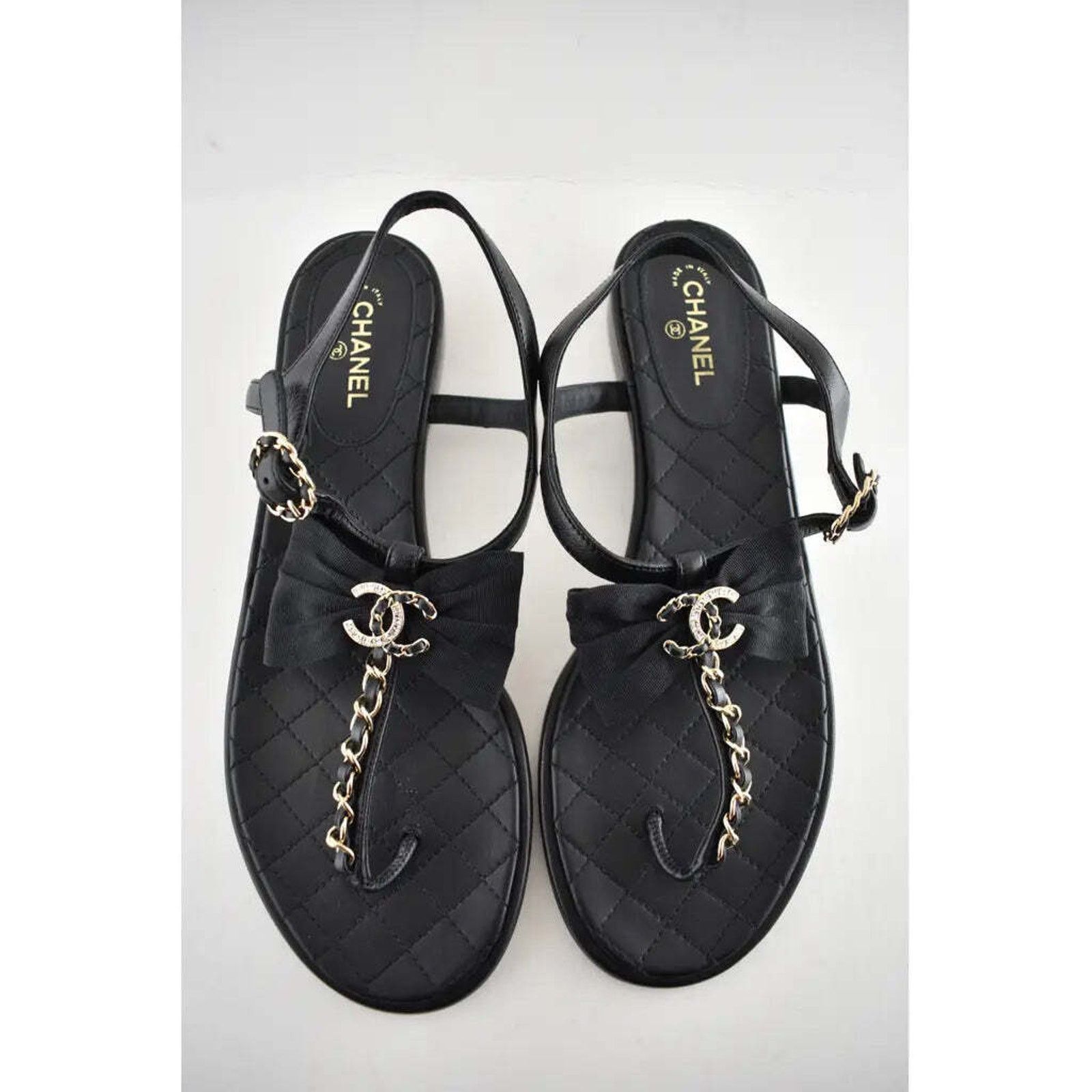 Chanel Chanel 20A Black Crystal Bow Lambskin CC Logo Mule Slide Size US 9.5 / IT 39.5 - 7 Thumbnail