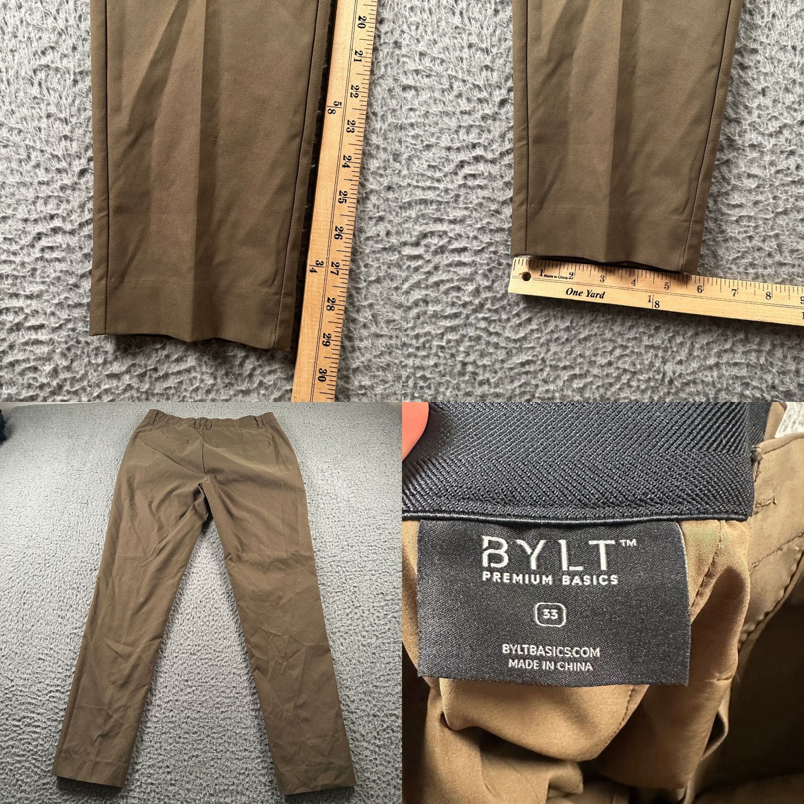 Asics BYLT Premium Basics Executive Pants Mens 31 Regular Brown Chino Flat Front Slim Straight Belt Loops Size US 31 - 8 Thumbnail