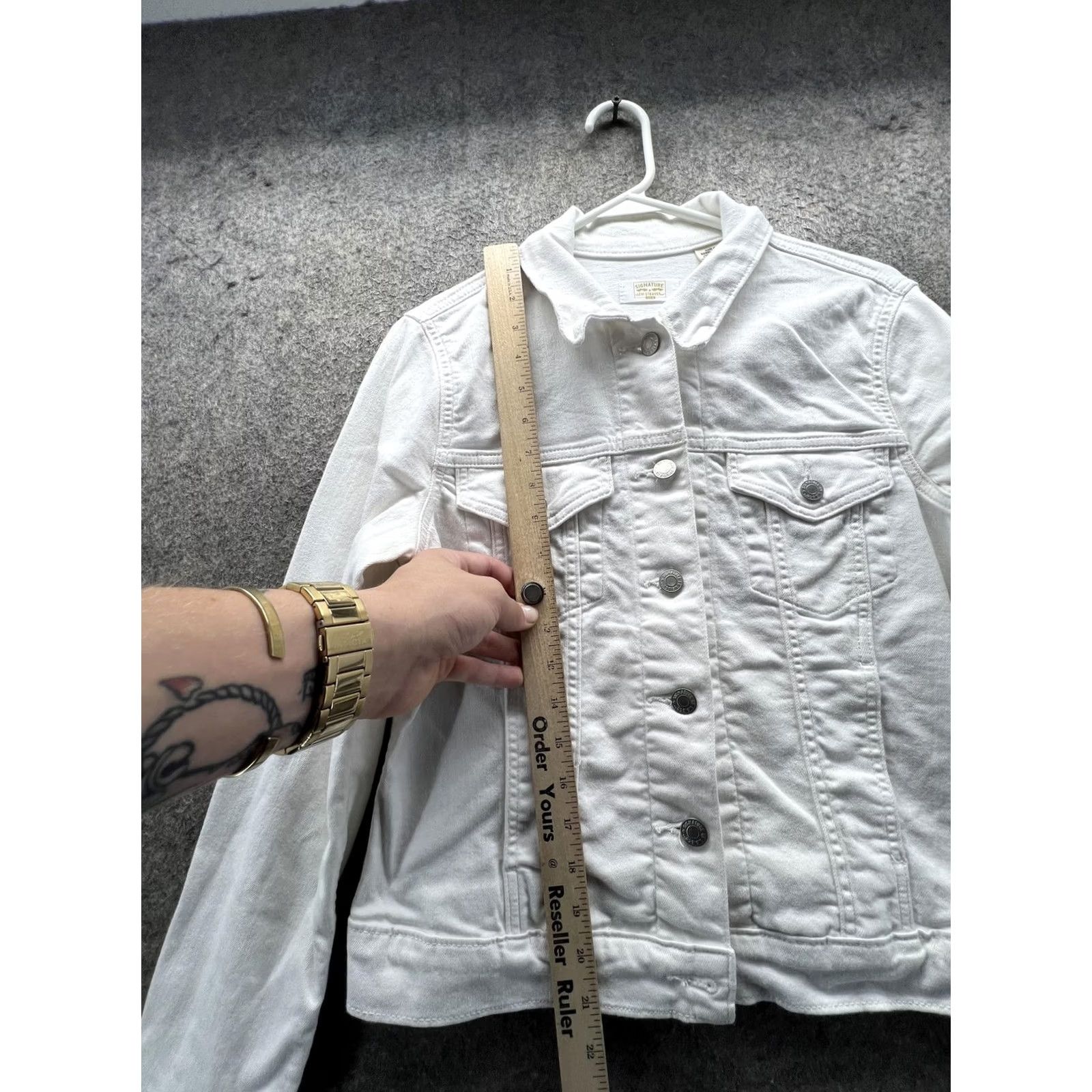 CO Signature by Levi Strauss & Co Jacket Womens Large White Denim Button Front Size L / US 10 / IT 46 - 3 Thumbnail