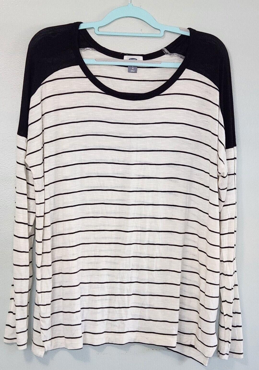 Old Navy Old Navy Shirt Large Tunic Top Black Cream Striped Size L / US 10 / IT 46 - 1 Thumbnail