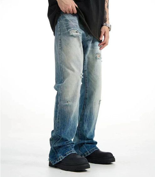 Jean American men's retro gradient washed distressed flared jeans Size US 32 / EU 48 - 3 Thumbnail