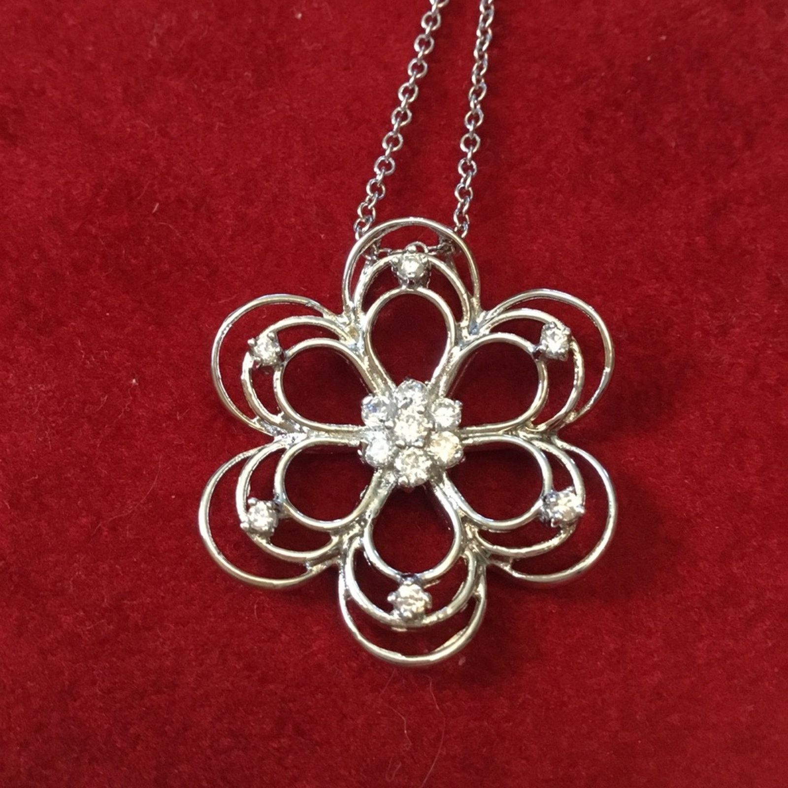 Other Sterling Silver Six-Petal Crystal Flower Necklace Size ONE SIZE - 1 Thumbnail