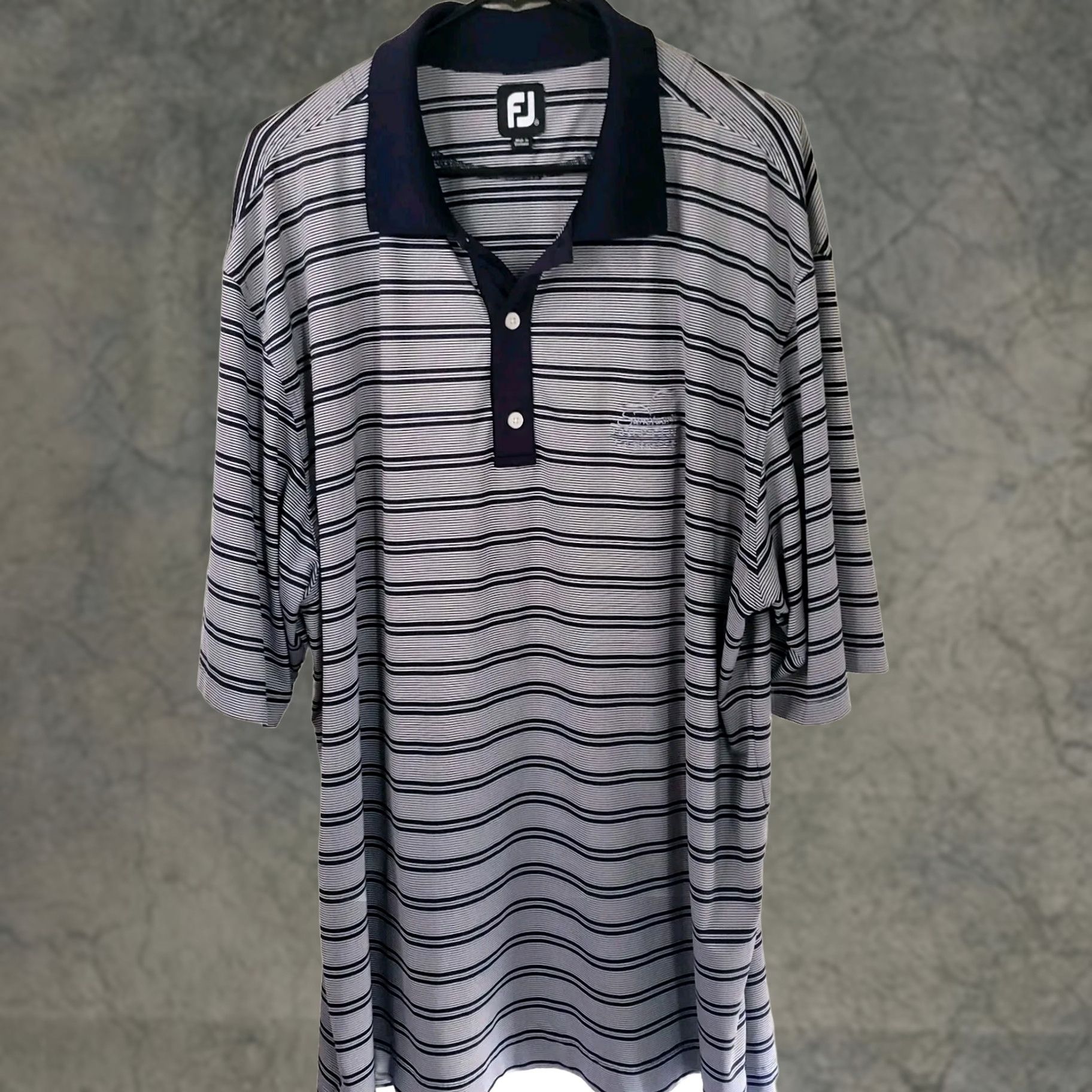 Footjoy FootJoy FJ Polo Shirt Navy Blue Gray Striped Short Sleeve 2XL Mens Golf Shirt Shirt Regular Fit Logo Lightweight Stretch Polo Size US XXL / EU 58 / 5 - 1 Thumbnail