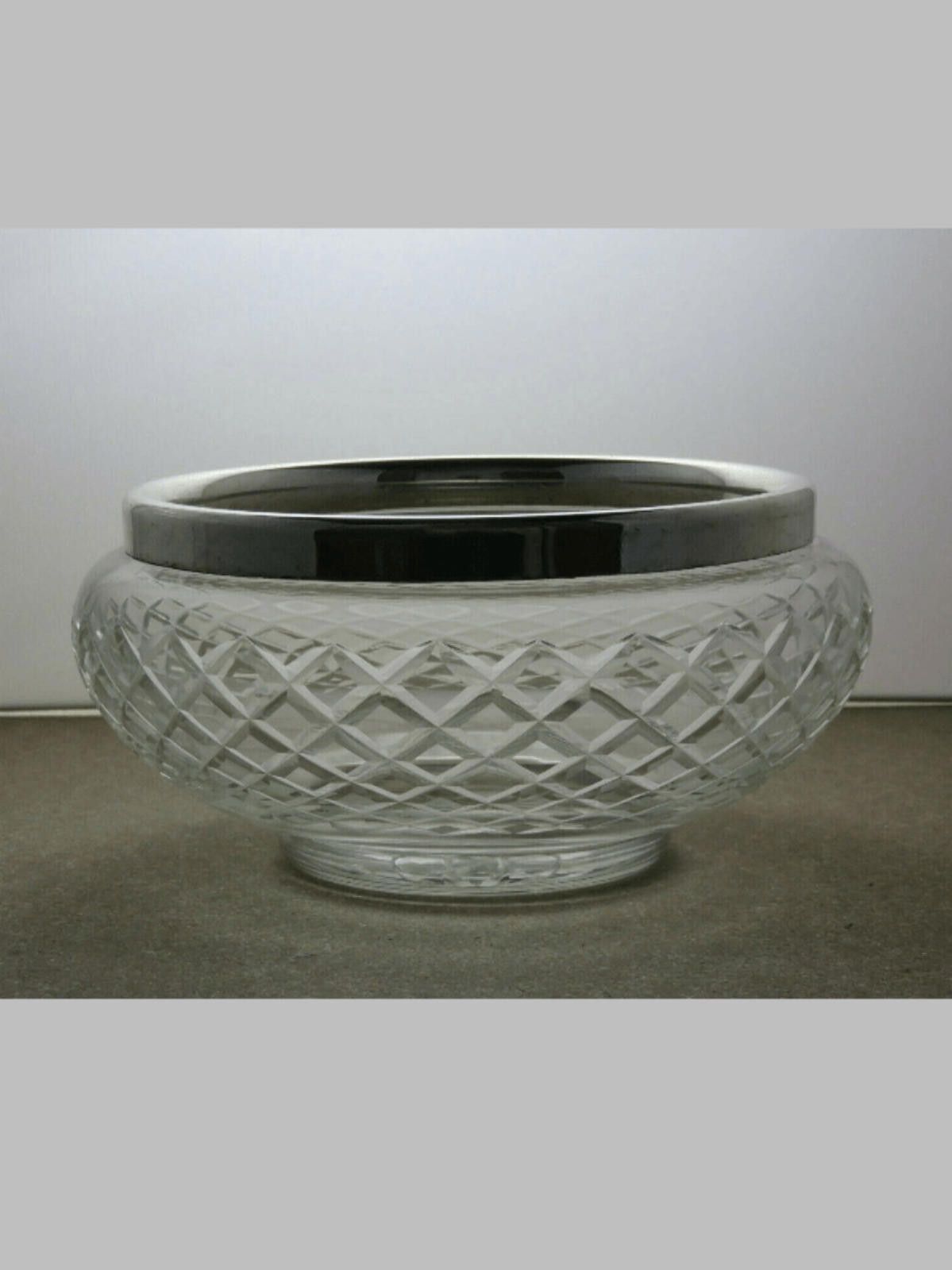 The Unbranded Brand Cut Crystal Cut Glass Salad Serving Bowl Silver Plated Rim Size ONE SIZE - 1 Thumbnail