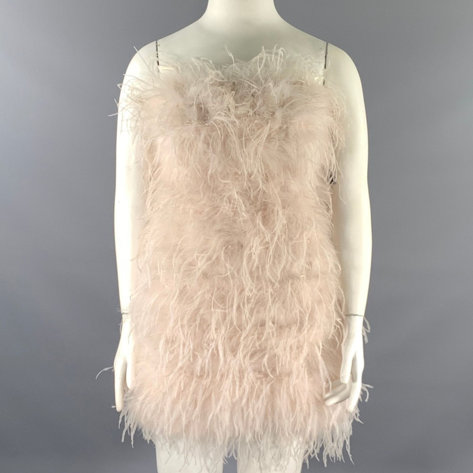 LAMARQUE LAMARQUE Size L Tan Champagne Feathers Cocktail Dress Size L / US 10 / IT 46 - 1 Thumbnail
