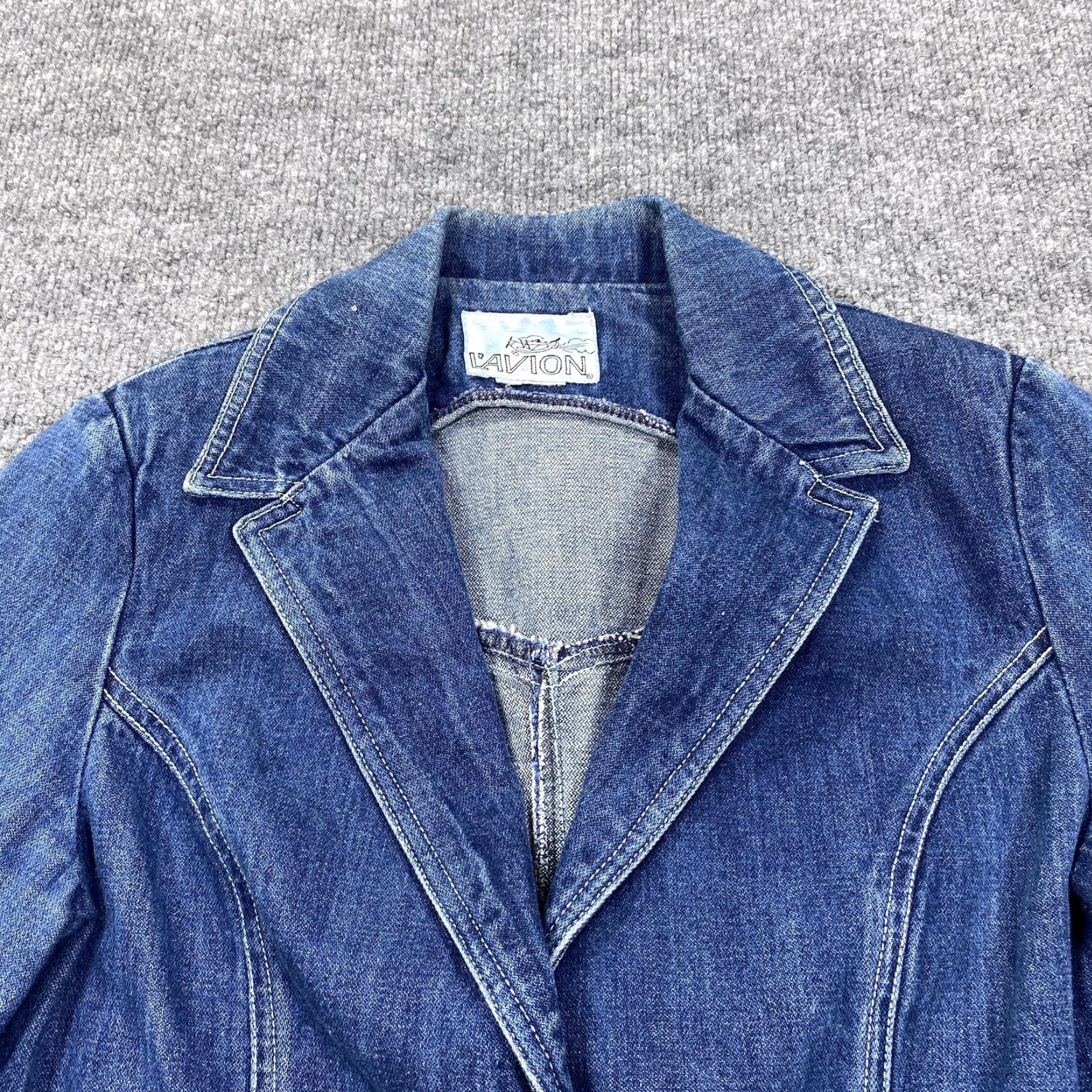 Denime L'AVION Denim Blazer Jacket Womens Small Blue Jean Button Front Pockets Size 28" / US 6 / IT 42 - 2 Thumbnail