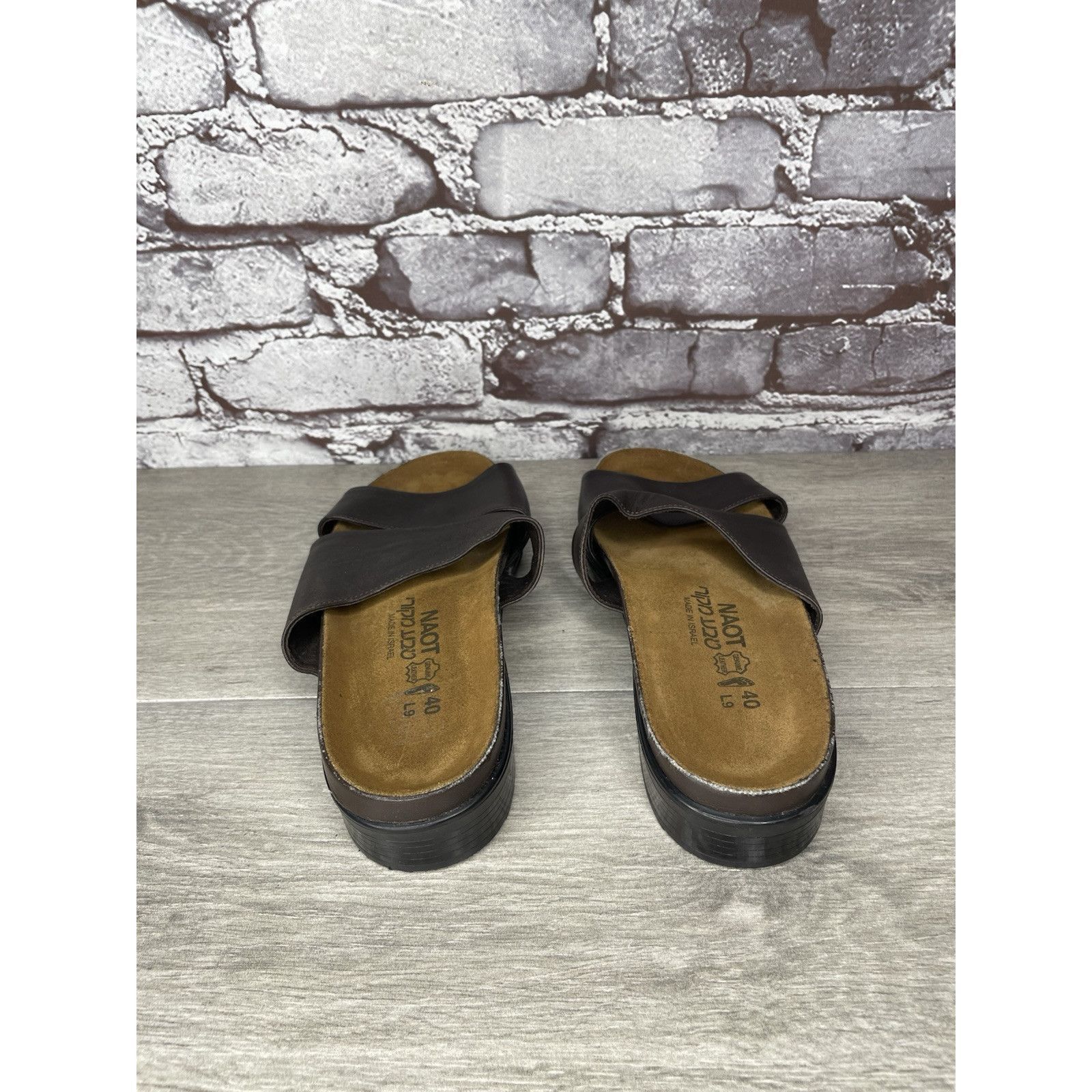 Other Naot Brown Leather Casual Low Heel Strap Slides Sandals Wome Size US 10 / IT 40 - 3 Thumbnail