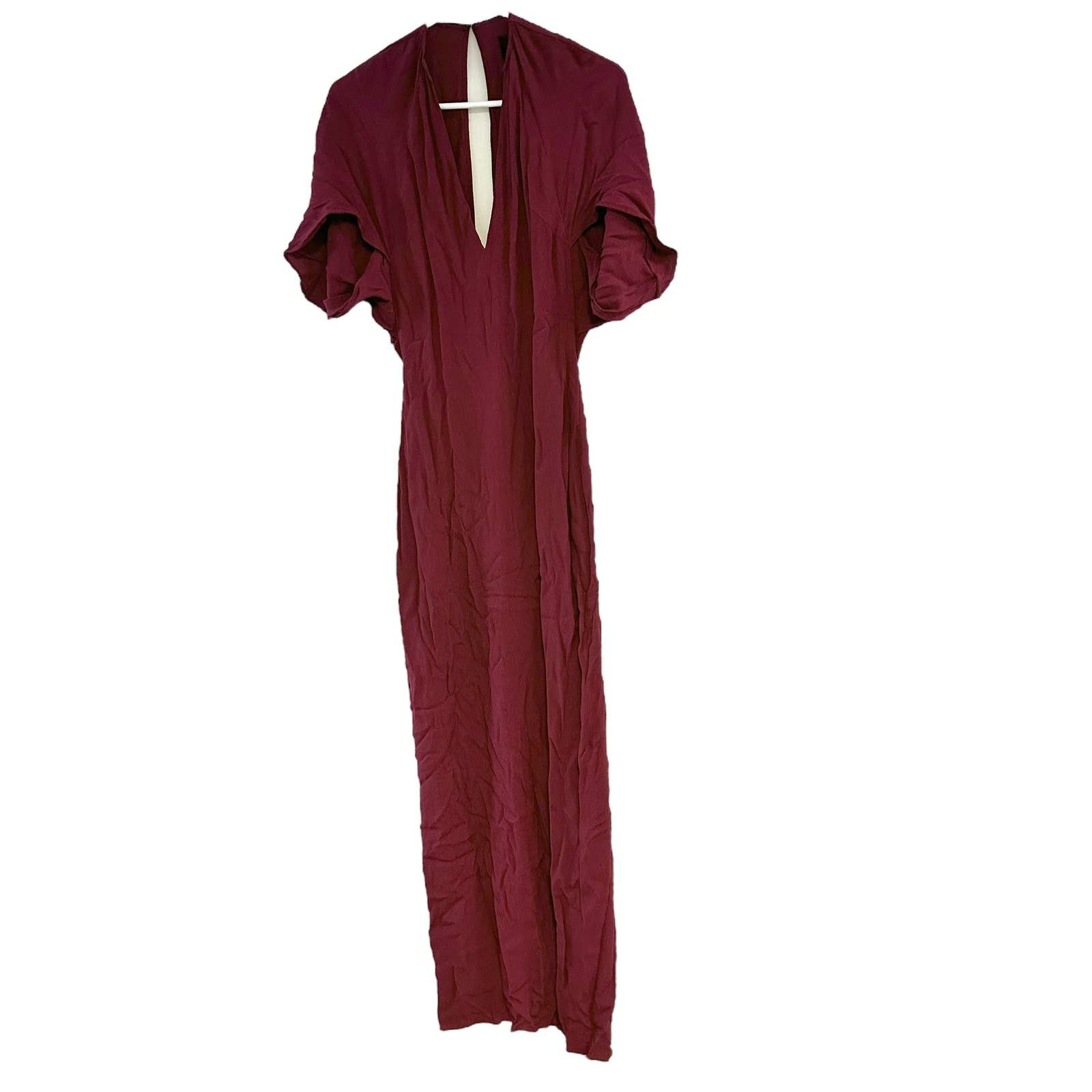 Image of Reformation Burgundy Plunging-Neckline Maxi Dress in Red, Women's (Size XS)