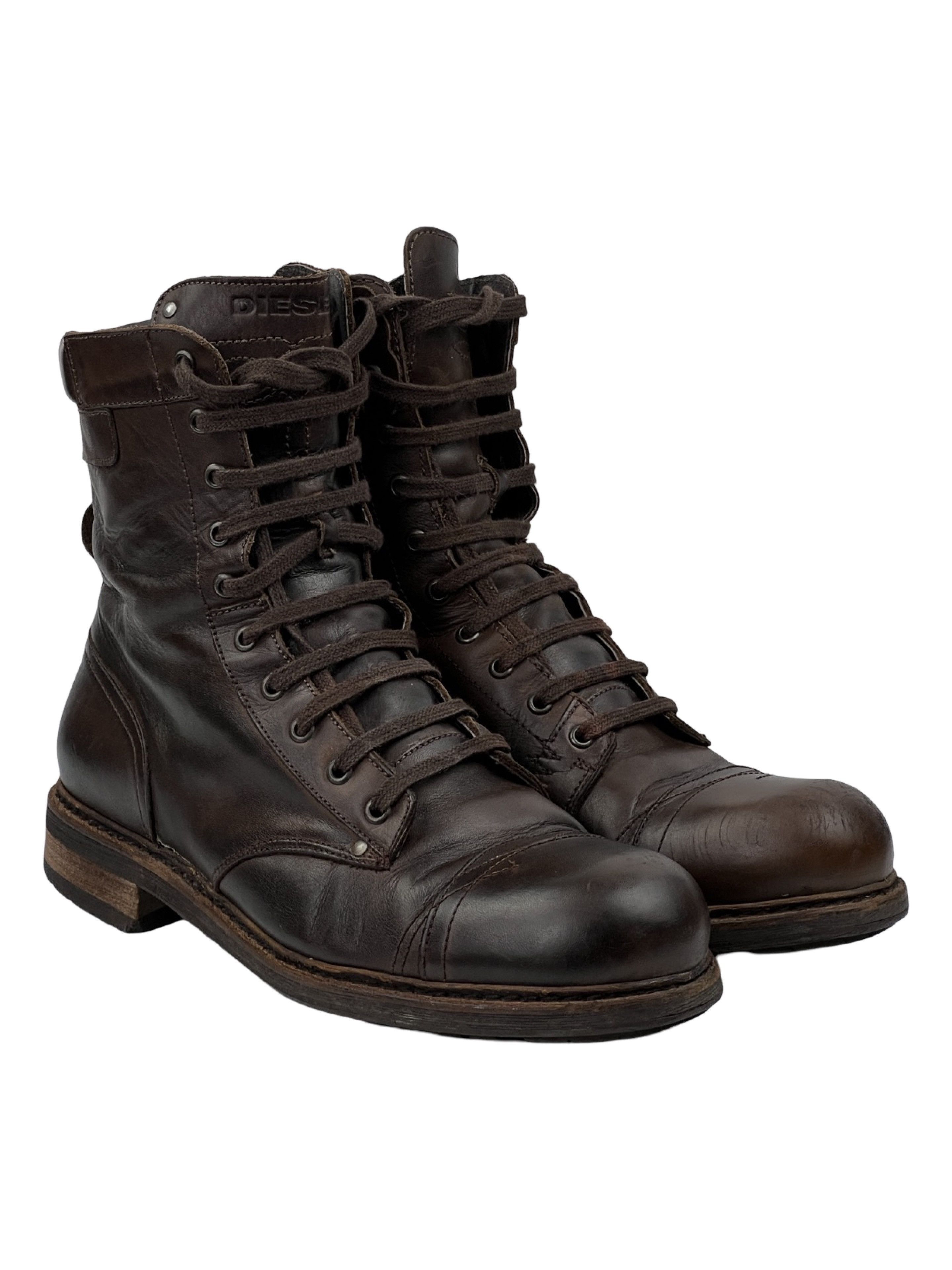 Diesel × Vintage Vintage Diesel Brown Leather Biker Boots Steel 