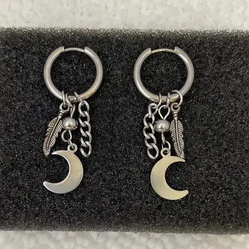 Jewelry 925 Silver Plated Moon Dangle Drop Earrings For Men Women
