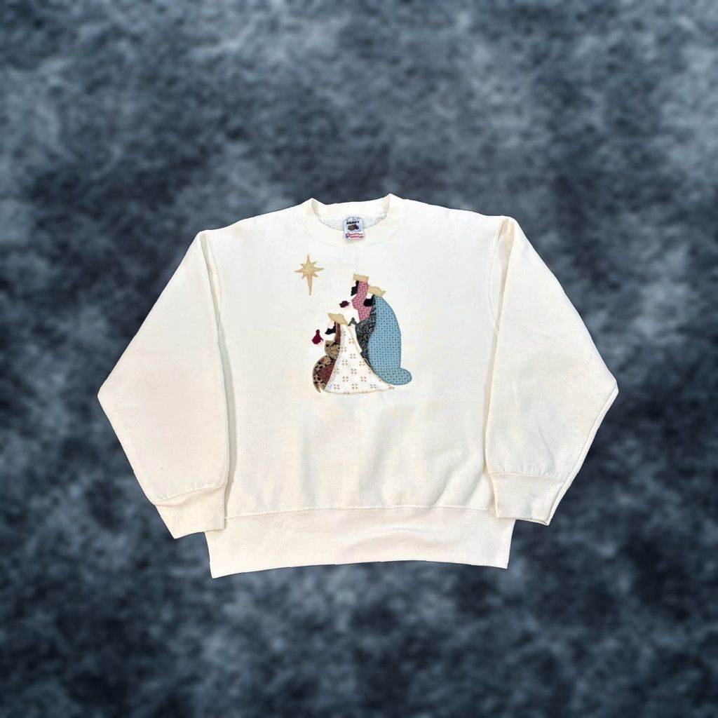 Fruit Of The Loom VINTAGE Fruit Of The Loom Sweatshirt Mens M White Star Jerusalem 3 Wise Men Pullover Sweatshirt Size US M / EU 48-50 / 2 - 1 Thumbnail