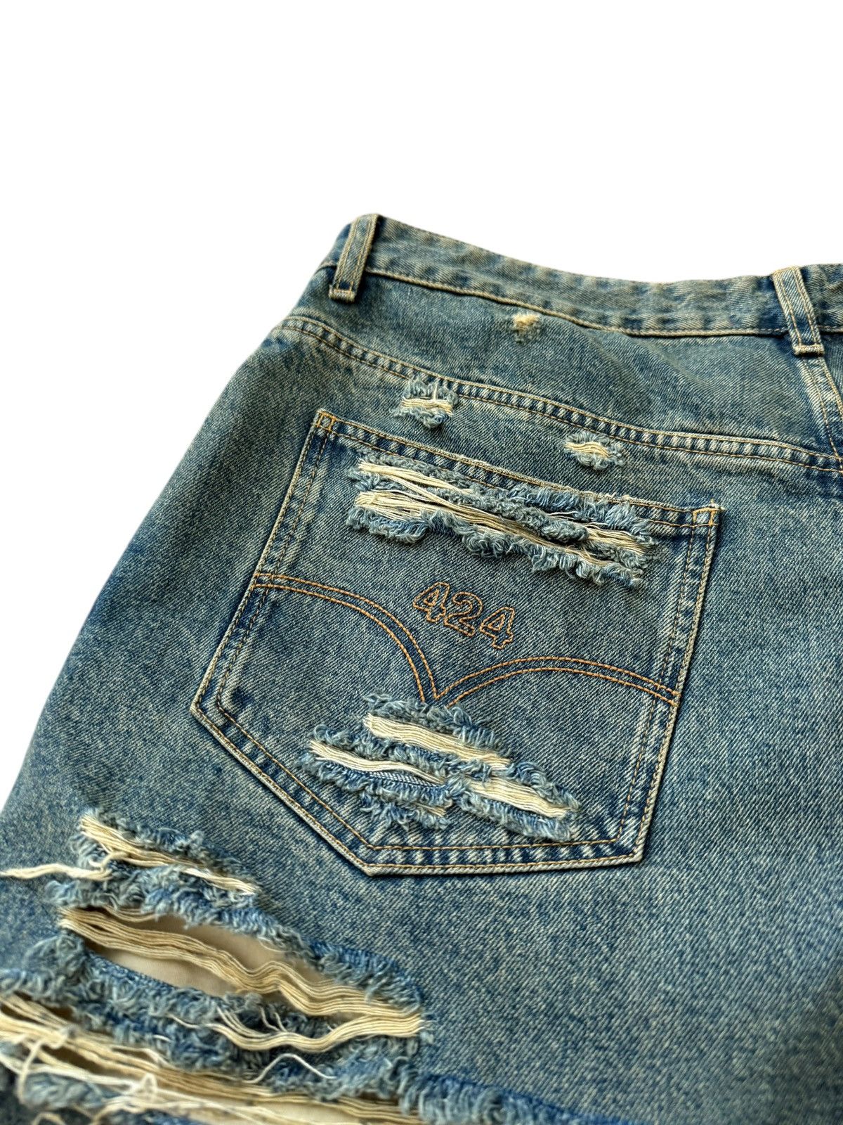 424 Rare Big Daddy Thrashed Ripped Denim Short Size US 36 / EU 52 - 12 Thumbnail