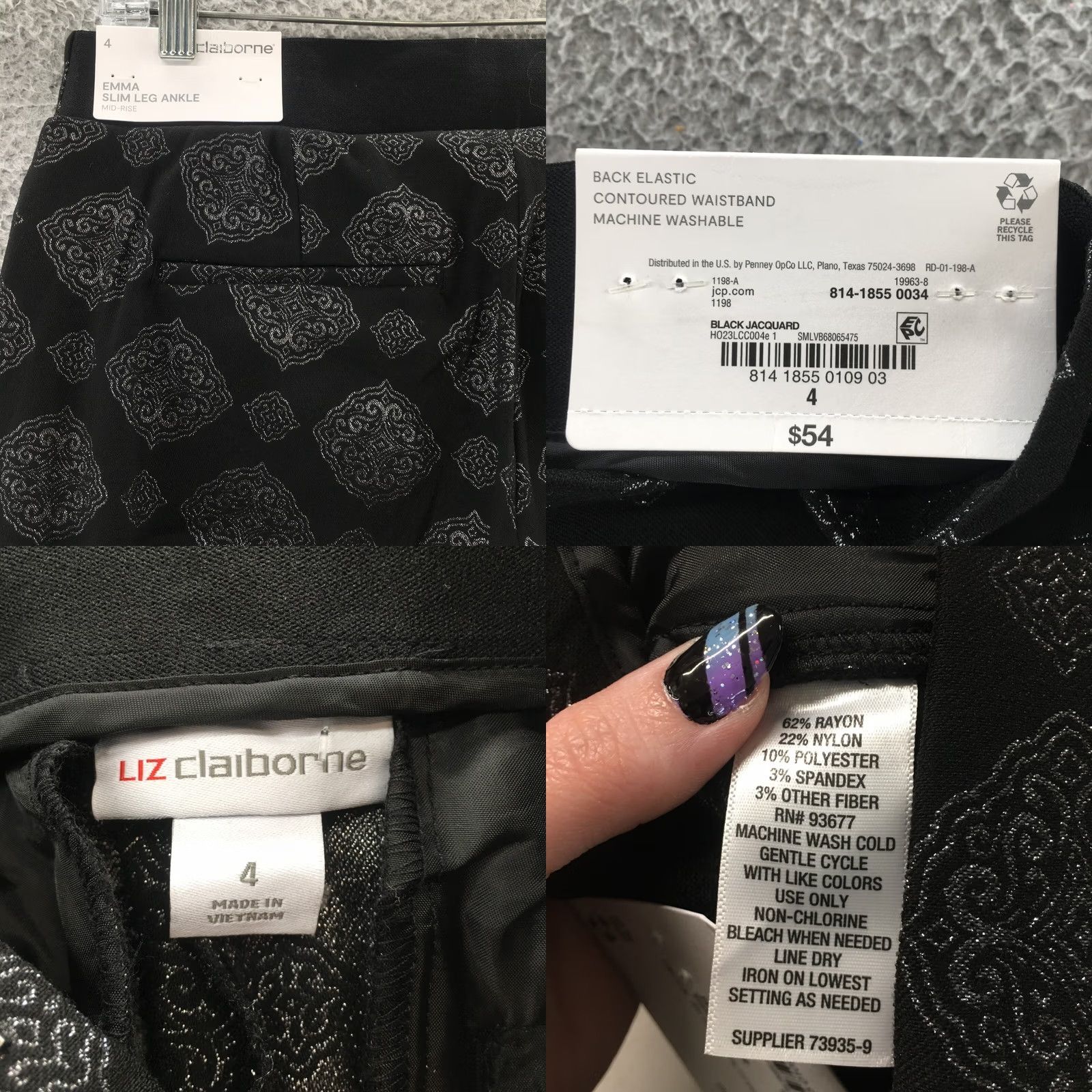 Liz Claiborne Liz Claiborne Ankle Pants Women 4 Black Jacquard Print Casual NEW Pants Womens Size 4 Regular Black Jacquard Print jeans pants Size 27" / US 4 / IT 40 - 9 Thumbnail