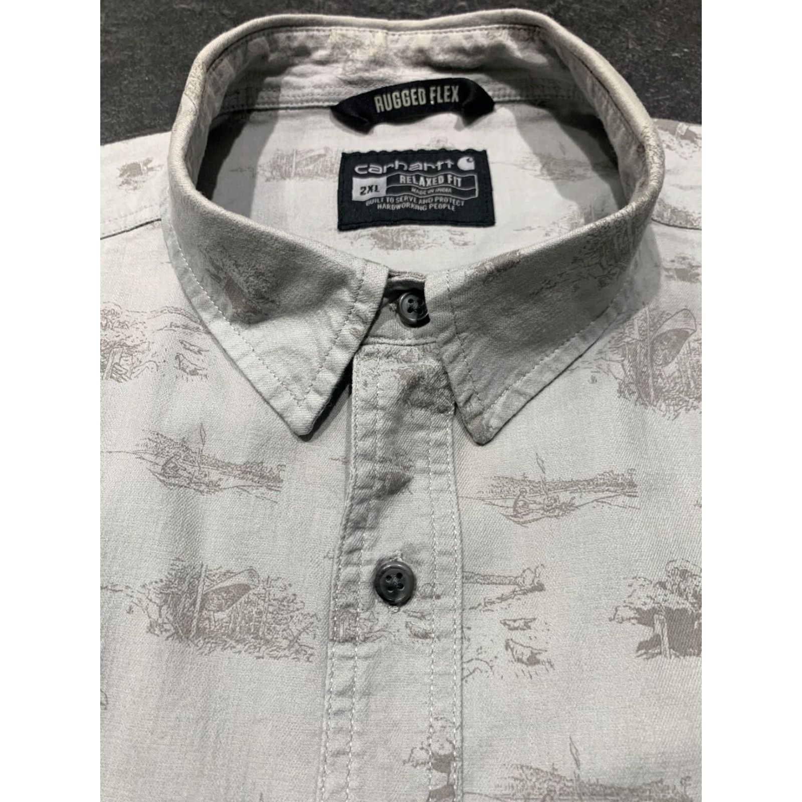 Carhartt Carhartt Men’s Short Sleeve Button-Up Shirt 2XL Cotton Gray Casual Workwear 2010s Size US XXL / EU 58 / 5 - 7 Thumbnail