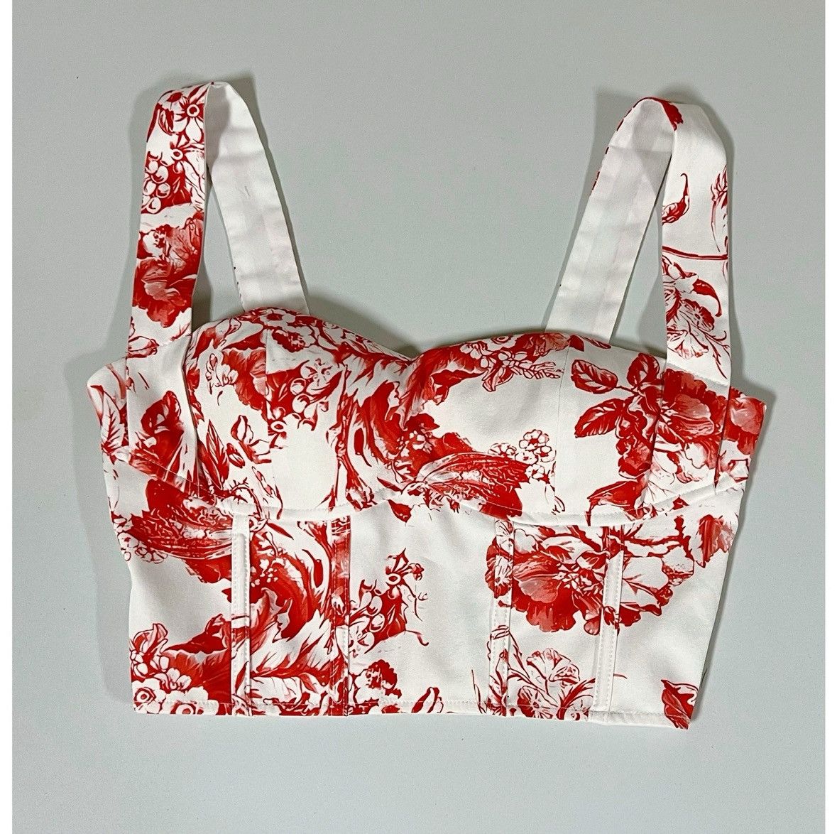 Vintage White Red Floral Corset Bustier Crop Top Shirt Blouse XS 🌹✨ Size XS / US 0-2 / IT 36-38 - 2 Thumbnail