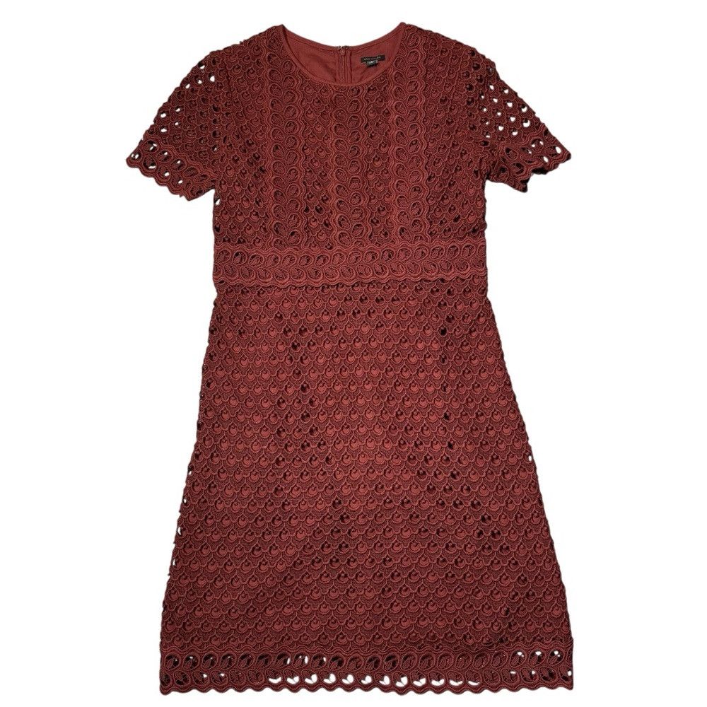 Ann Taylor NWT New Ann Taylor Tulip Lace Cotton Burgundy Dress Size 10 Size L / US 10 / IT 46 - 6 Thumbnail