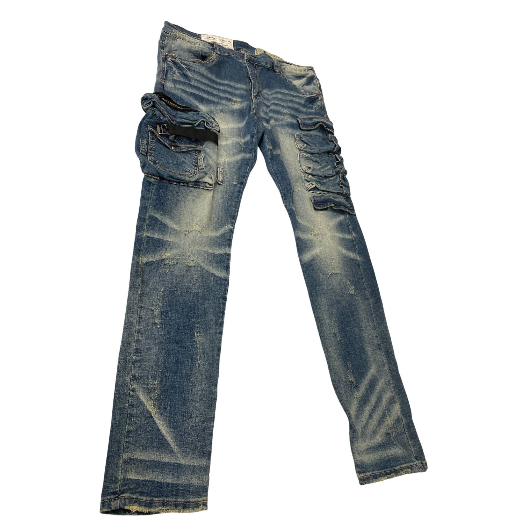 Other Industrial Indigo Mens Blue Distressed Cargo Jeans Pants Siz Size US 38 / EU 54 - 1 Thumbnail