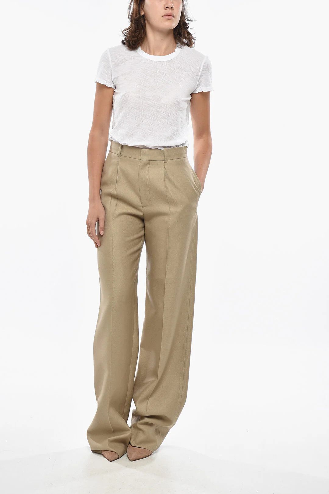Dior og1mm0326 Virgin Wool-Blend Palazzo Pant in Beige Size 28" / US 6 / IT 42 - 4 Thumbnail