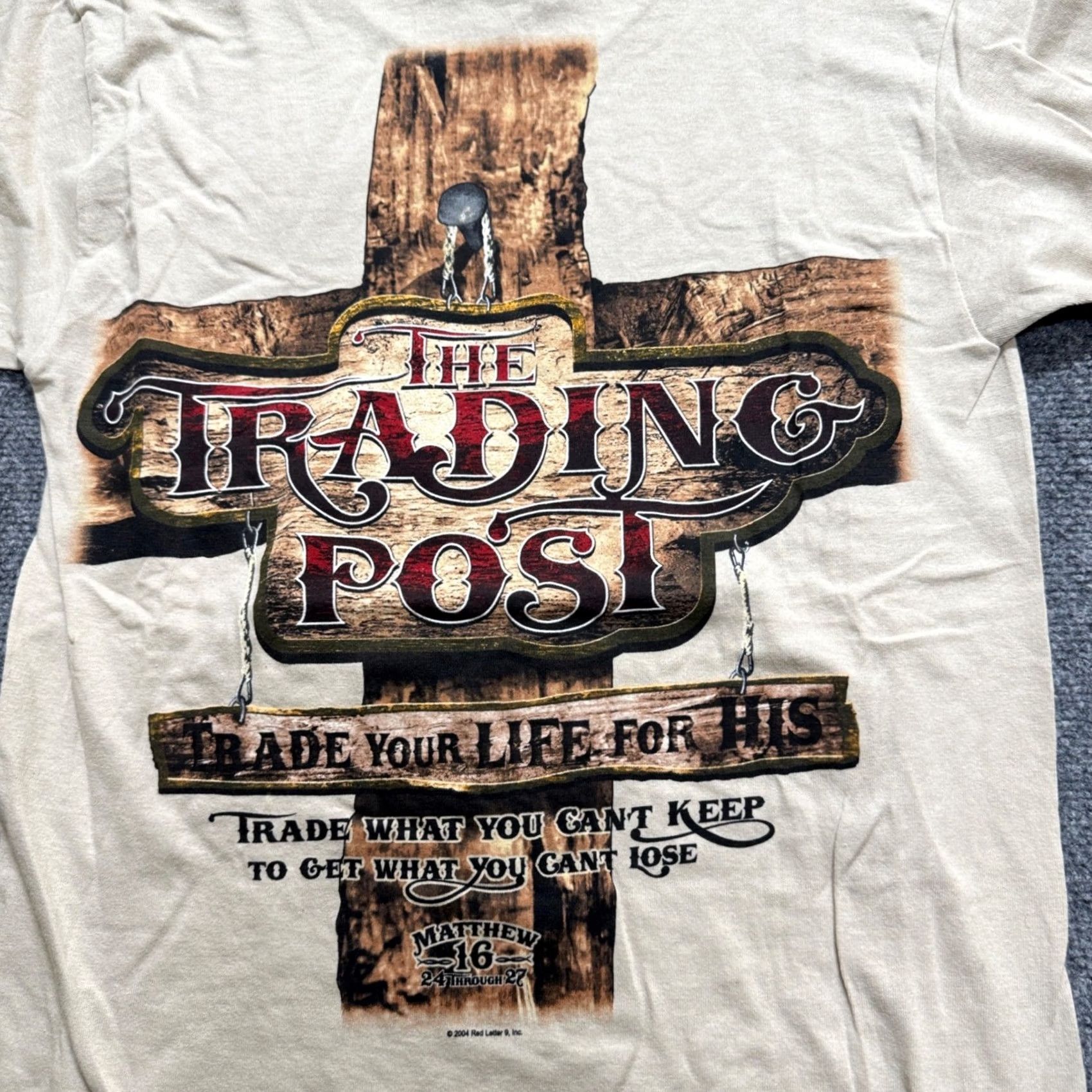 Vintage VINTAGE Gildan Heavy Cotton Jesus T-shirt S Men Beige Cream Y2K 90s Trading Post Shirt Mens Size US S / EU 44-46 / 1 - 7 Thumbnail