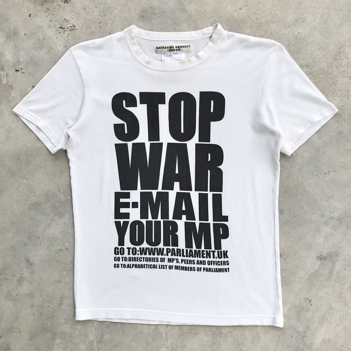 Katharine Hamnett London 2000's Katharine Hamnett " Stop War Email Your MP " T-Shirt Size US M / EU 48-50 / 2 - 1 Thumbnail