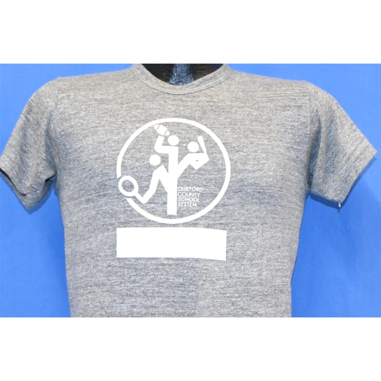 image of VTG 80's Guilford County Rayon Tri Blend North Carolina School System T-Shirt S in White (Size Smal
