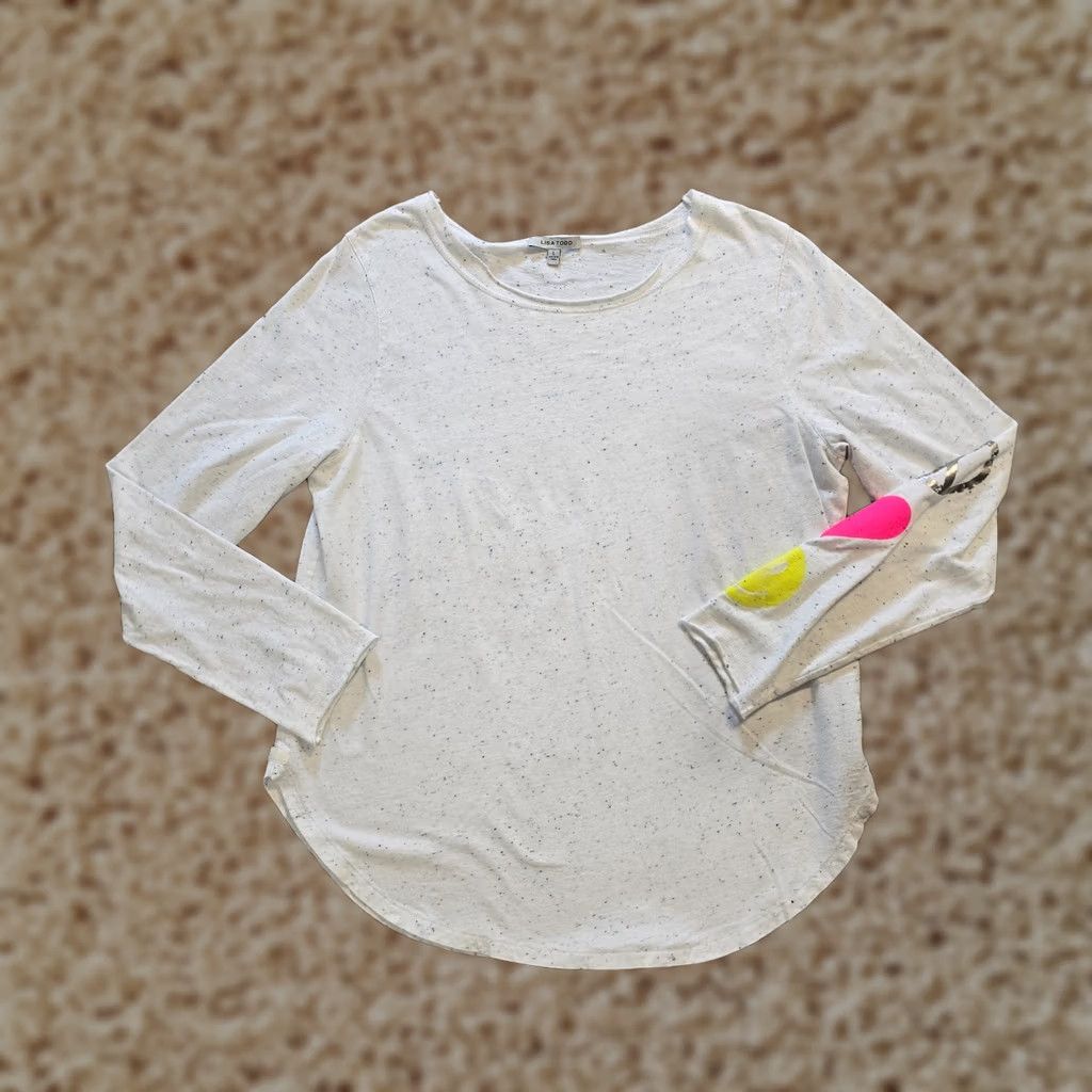 Vintage Lisa Todd Top Womens Size Large White Speckled Hearts Long Sleeve Casual Basic Size L / US 10 / IT 46 - 1 Thumbnail