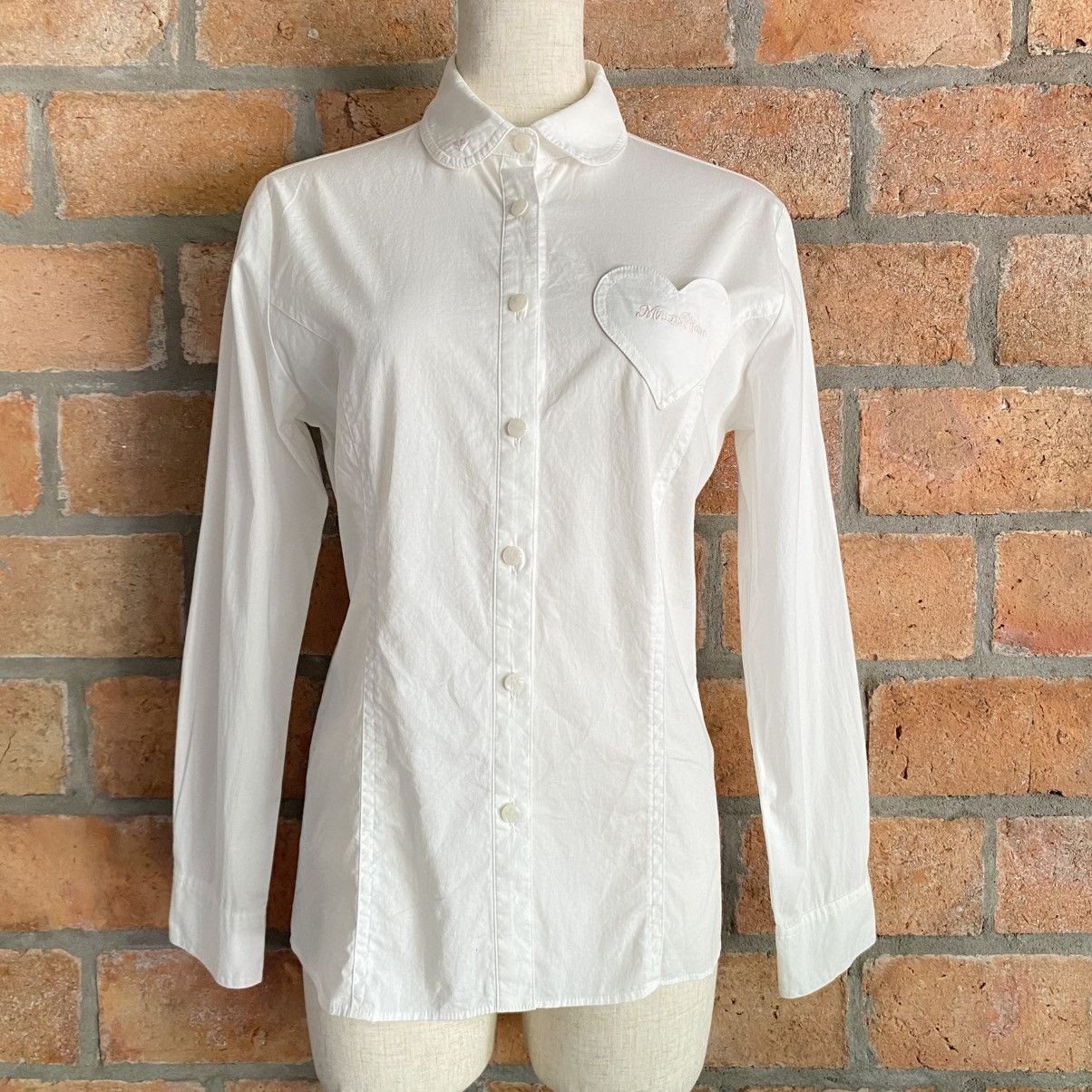 Japanese Brand MEZZO PIANO White Shirt with Heart Pocket Size L / US 10 / IT 46 - 3 Thumbnail