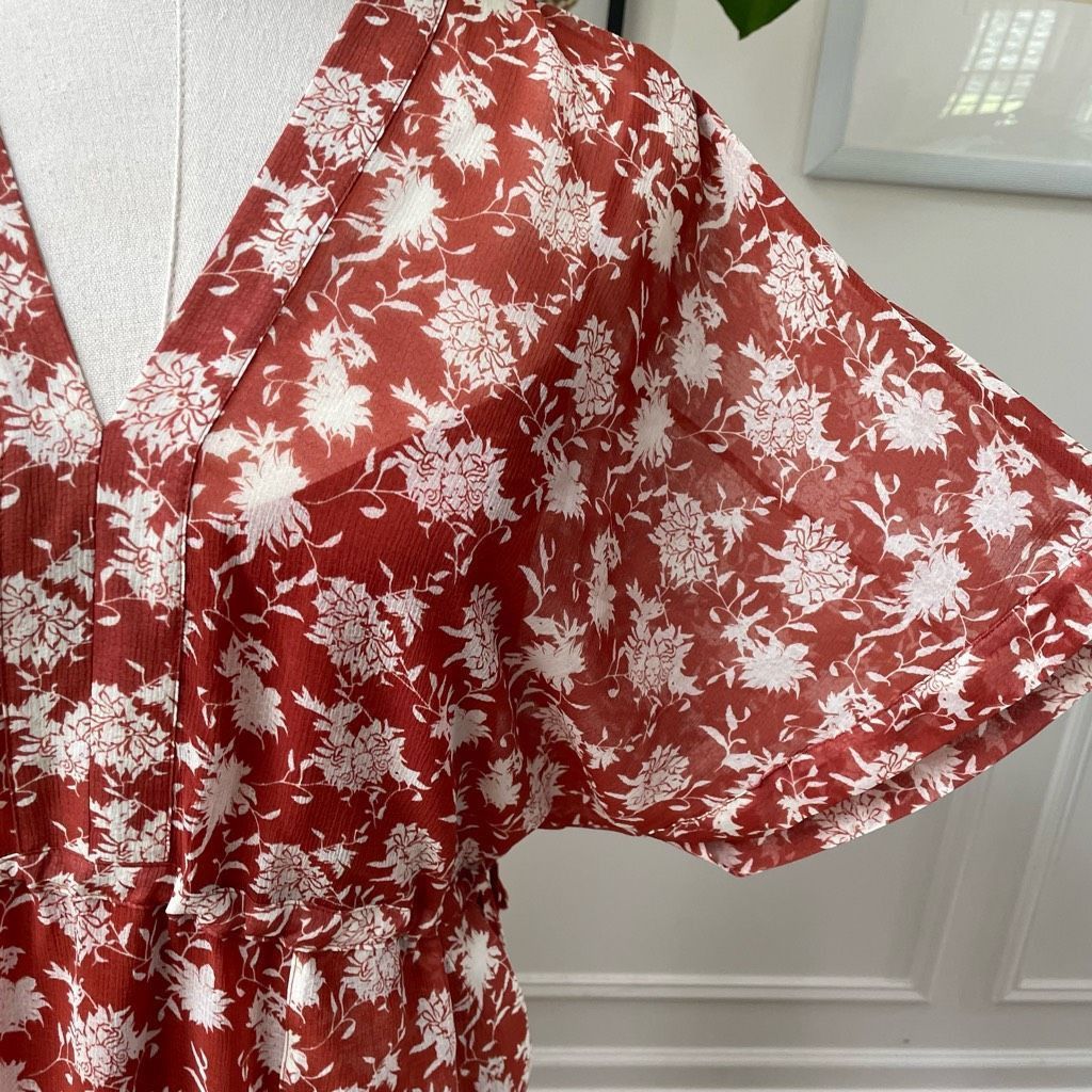 Rag & Bone NWOT Rag & Bone Elysse Midi Dress Rust Floral Chiffon $495 X Size XS / US 0-2 / IT 36-38 - 5 Thumbnail