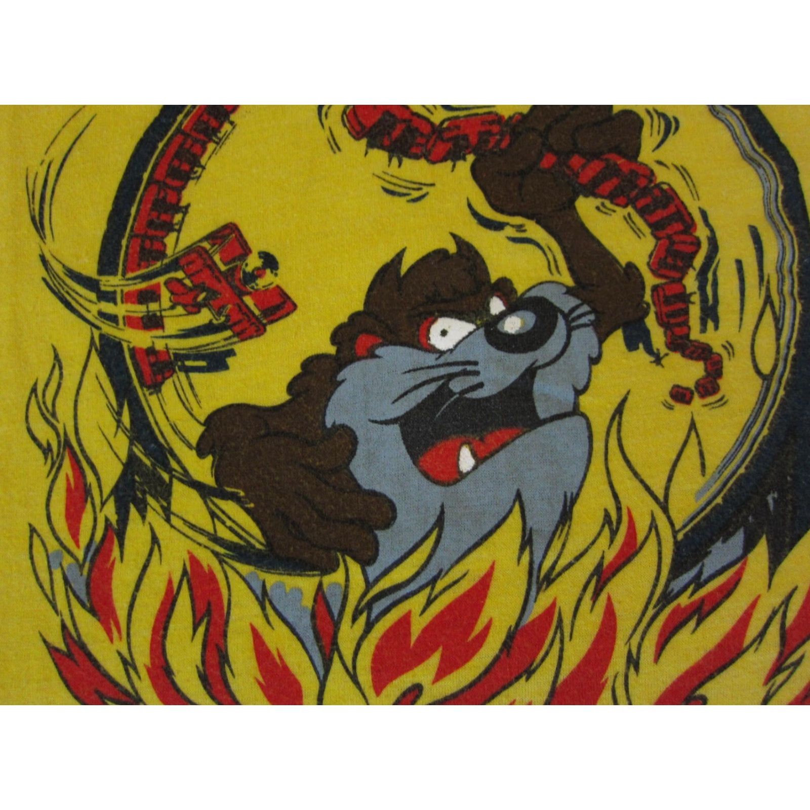 Vintage VINTAGE Looney Tunes Shirt Mens L Yellow 70s Made in USA Taz Devil Flames Shirts Size US L / EU 52-54 / 3 - 3 Thumbnail