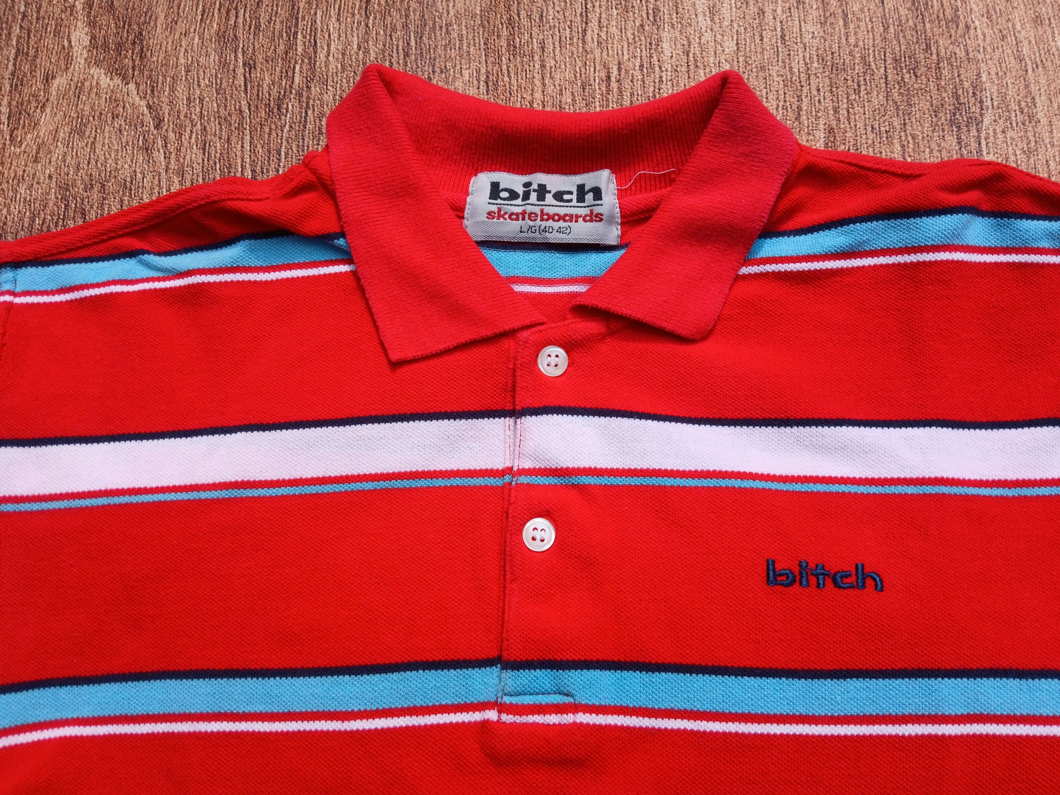 Girl Skateboards × Vintage Vintage 90s BITCH SKATEBOARDS Stripe Polo Shirt Size US L / EU 52-54 / 3 - 2 Thumbnail