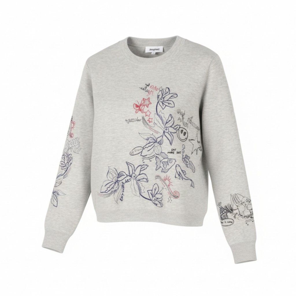 Desigual JERS LAIA L Grey Melange Embroidered Knit Jumper 88767 Size L / US 10 / IT 46 - 1 Thumbnail