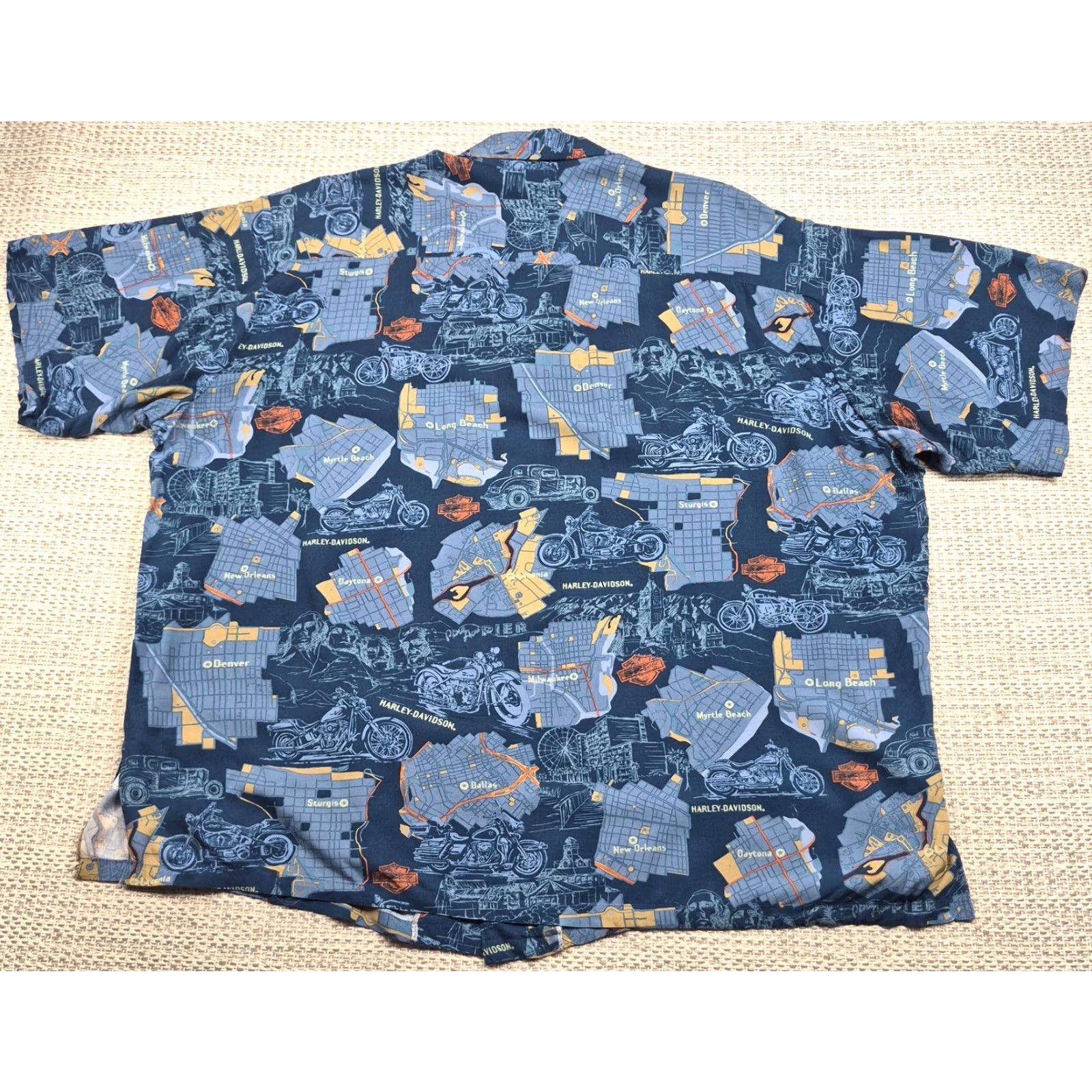 Harley Davidson Harley-Davidson Button Up Shirt Mens 3XL Blue Map Motorcycle Short Sleeve Size US XXL / EU 58 / 5 - 5 Thumbnail