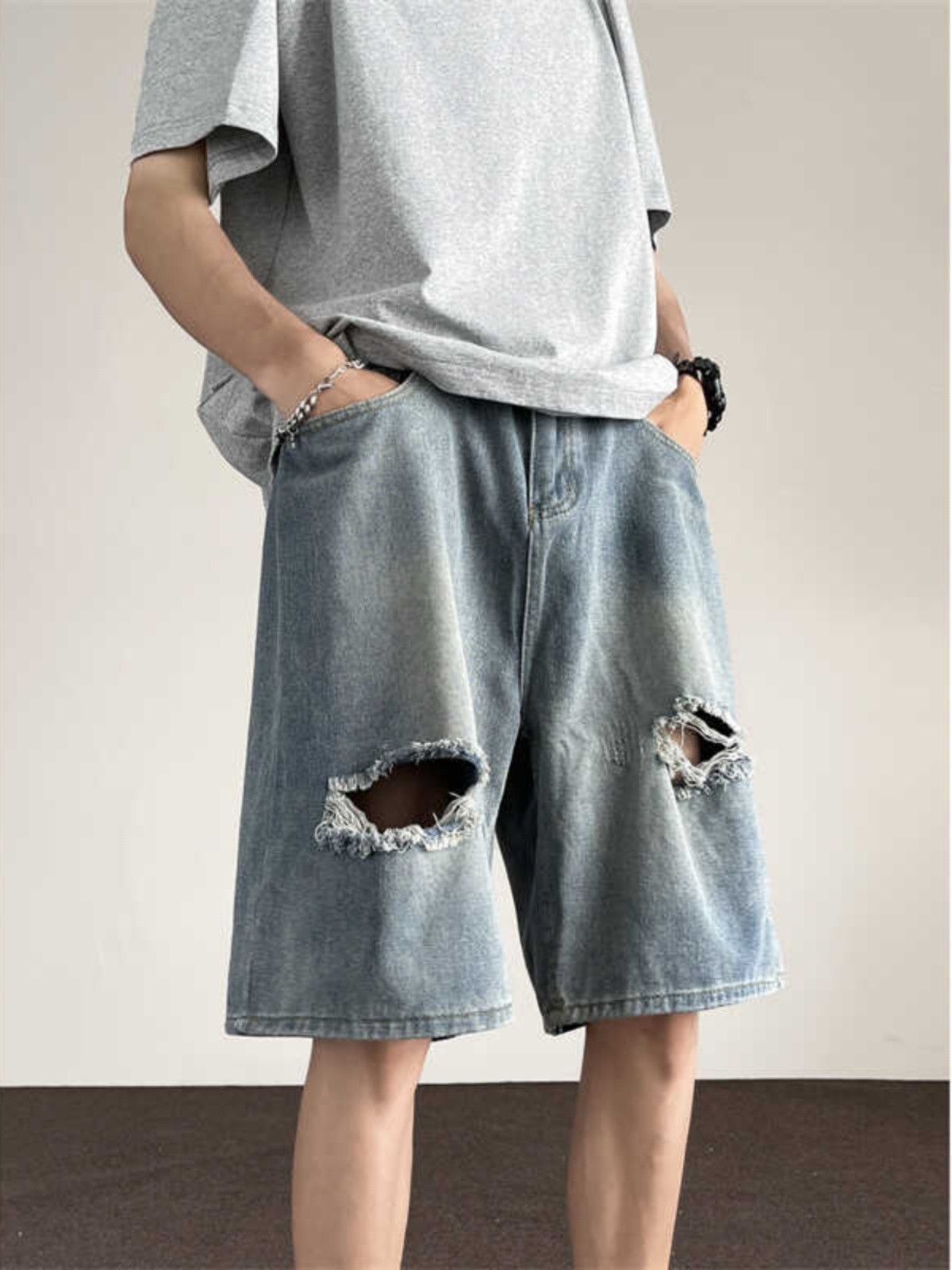 Japanese Brand × Jean Straight casual distressed denim shorts Size US 32 / EU 48 - 5 Thumbnail