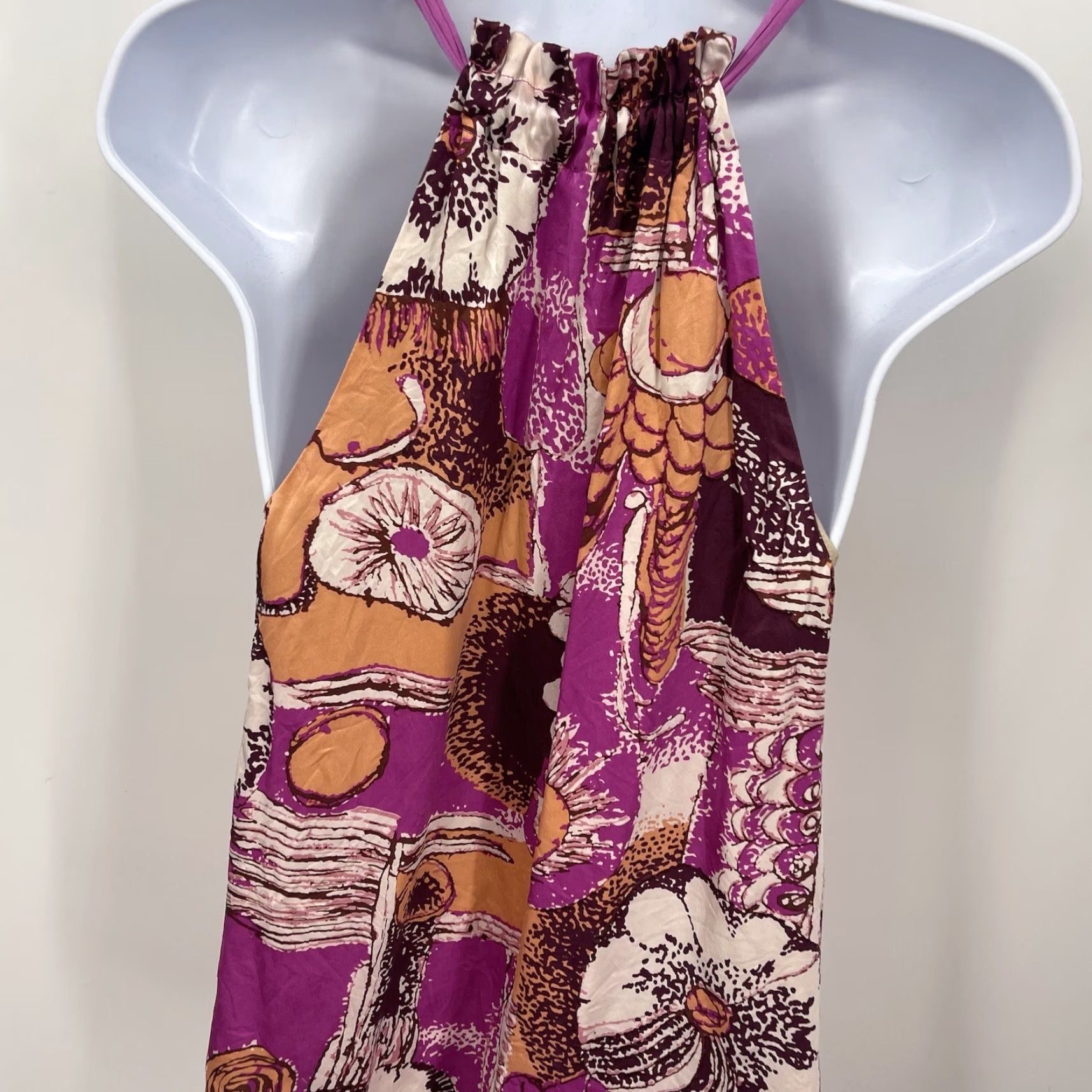 Vintage Hale Bob Silk Blouse Top Women XS Pink Floral Sleeveless Halter Tie Bohemian Retro Pockets Size XS / US 0-2 / IT 36-38 - 6 Thumbnail