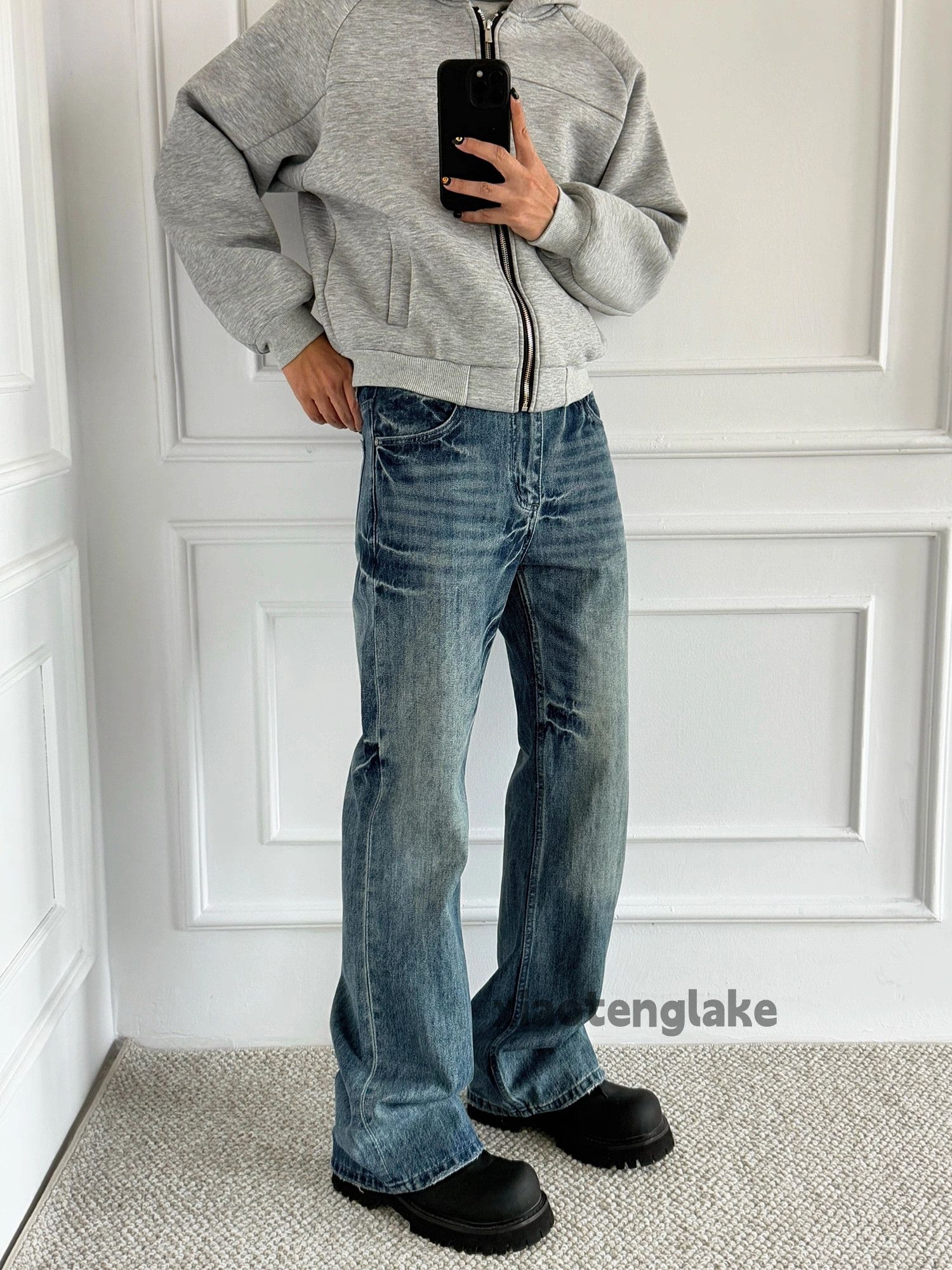 Jean washed faded punk grunge bootcut yuppie hiphop jeans Size US 30 / EU 46 - 7 Thumbnail