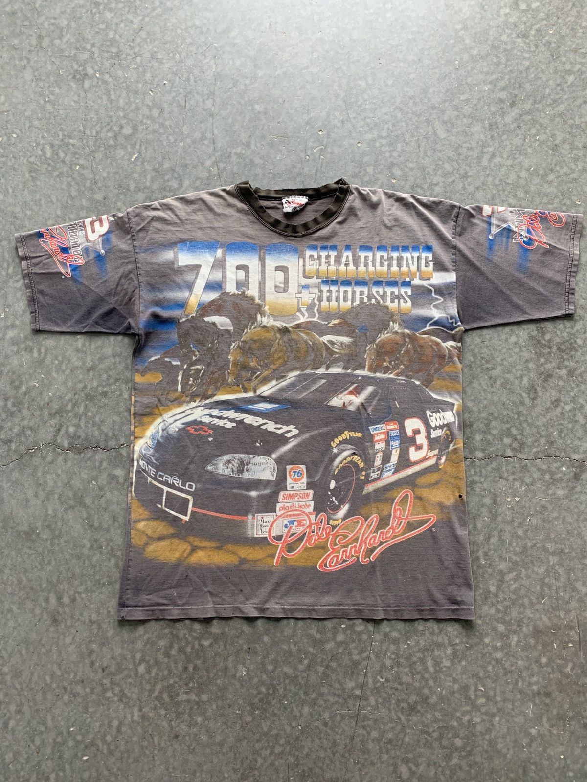 CRAZY Vintage 90s Dale Earnhardt 700+ Horses Tee Faded Baggy