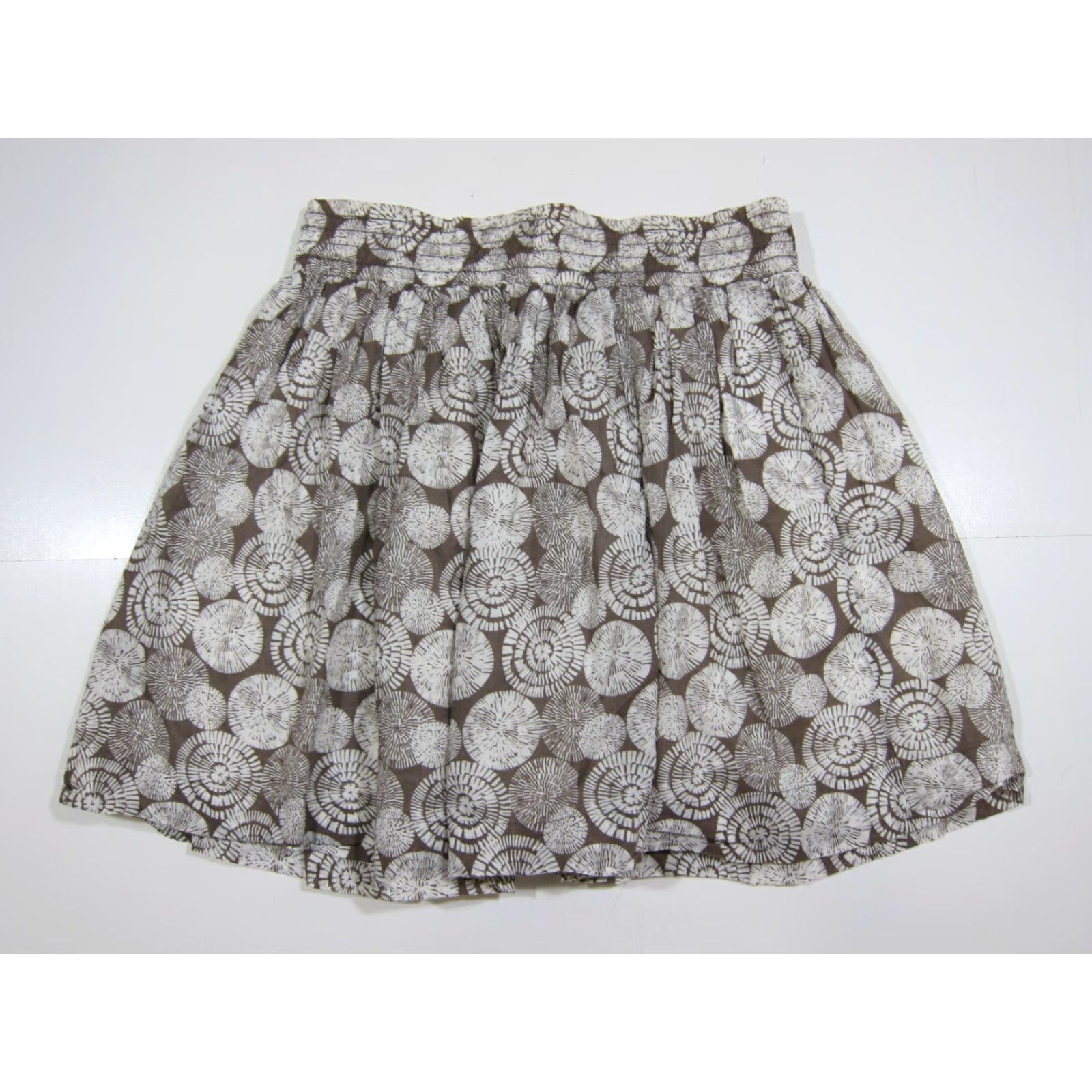 Banana Republic Banana Republic 100% Cotton Geometric Brown White Women Size 8 Pleated Flowy Skirt Size 30" / US 8 / IT 44 - 2 Thumbnail