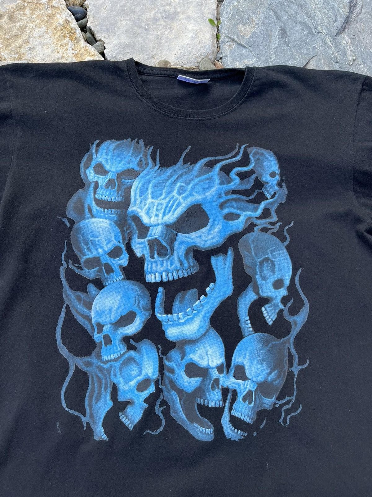 Vintage Vintage skulls flame fire liquid blue y2k tee t-shirt retro Size US XL / EU 56 / 4 - 5 Thumbnail