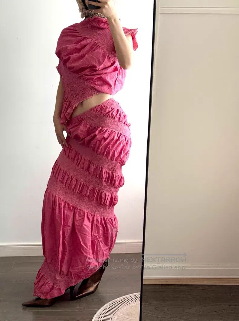 Issey Miyake Issey Miyake Pink Irregular Ruched Set (Top & Long Skirt) Size M / US 6-8 / IT 42-44 - 4 Thumbnail